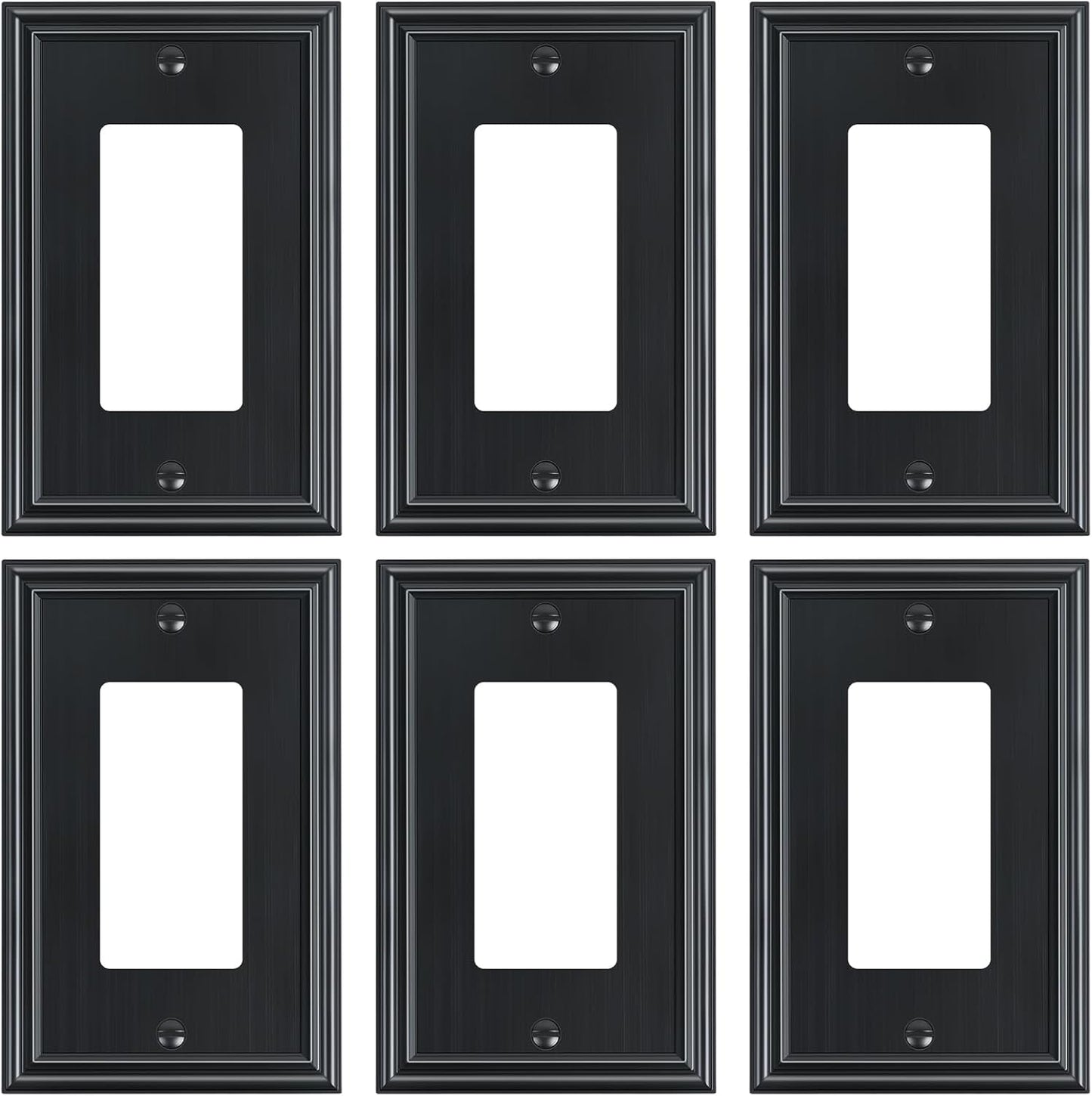 6-Pack Decorator Outlet Cover Plate, Black Decorative Switch Plates and Outlet Covers, Durable Zinc Alloy Wall Plates for Electrical Outlets, Receptacle, GFCI Outlet, Dimmer Switch