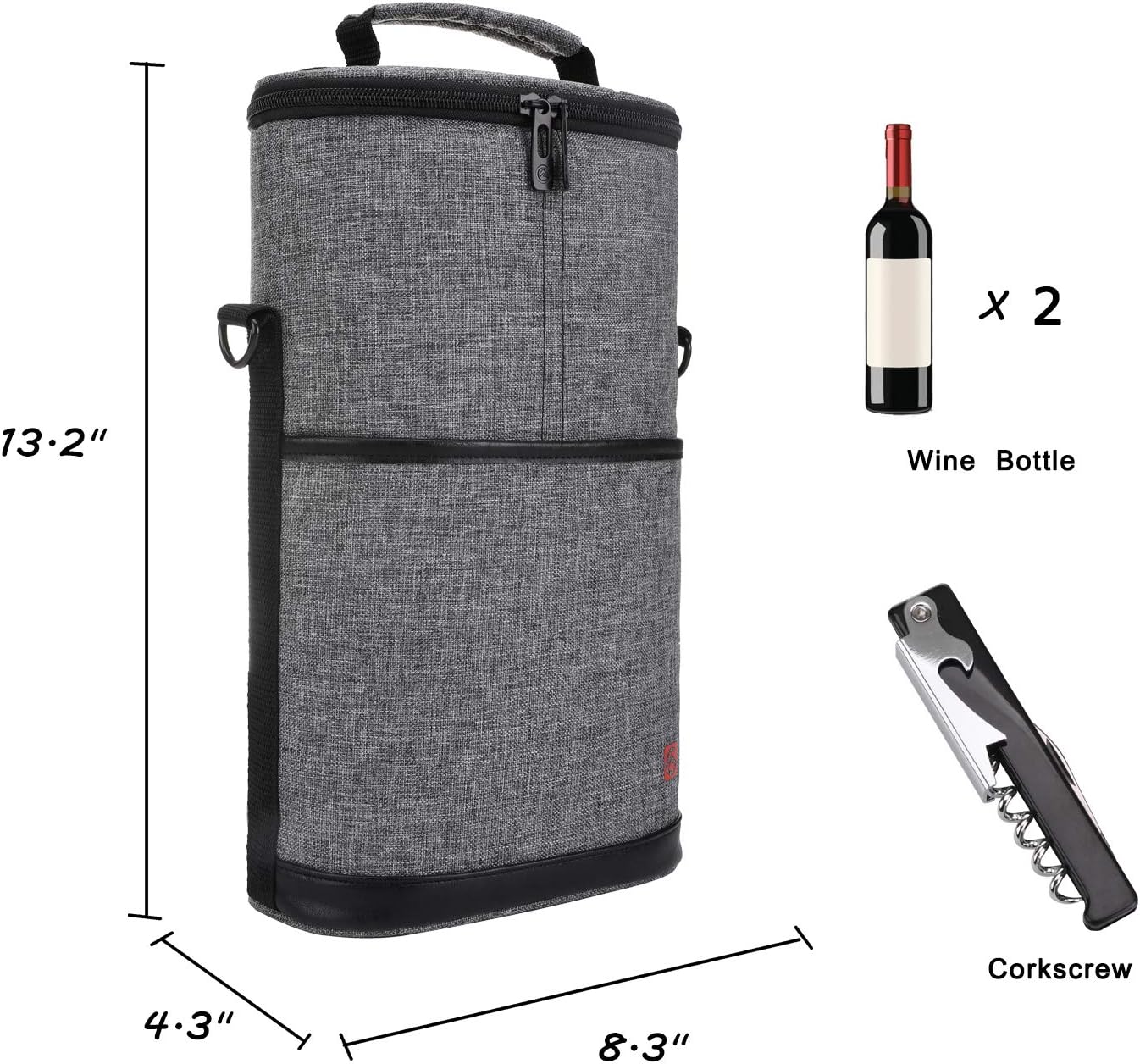 ALLCAMP 2 Bottle Wine Tote Carrier - Insulated Portable Padded Canvas Wine Bag for Travel, BYOB Restaurant, Wine Tasting, Party, Great Christmas Day Gift for Wine Lover，Gray