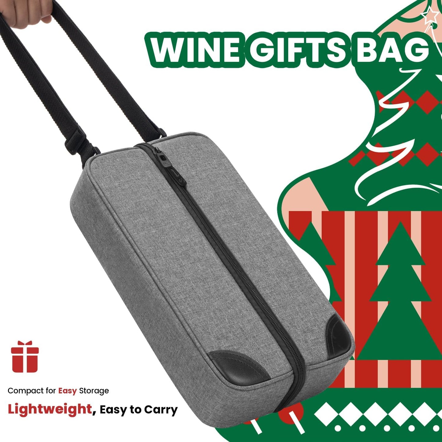 ALLCAMP Wine Bag - Insulated Cooler Bag with Wine Glasses, Bottle Opener & Wine Accessories for Wine Lovers - Portable Wine Gift Bag for Travel, Picnics, and Gift Ideas(Gray)