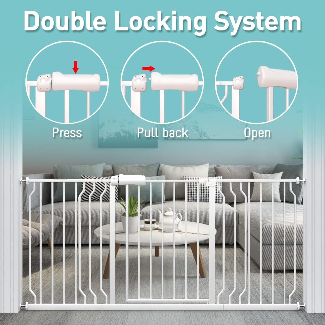 WAOWAO Baby Gate 14.16" Extra Wide Pressure Mounted Walk Through Swing Auto Close Safety White Metal Toddler Kids Child Dog Pet Puppy for Stairs,Doorways,Kitchen