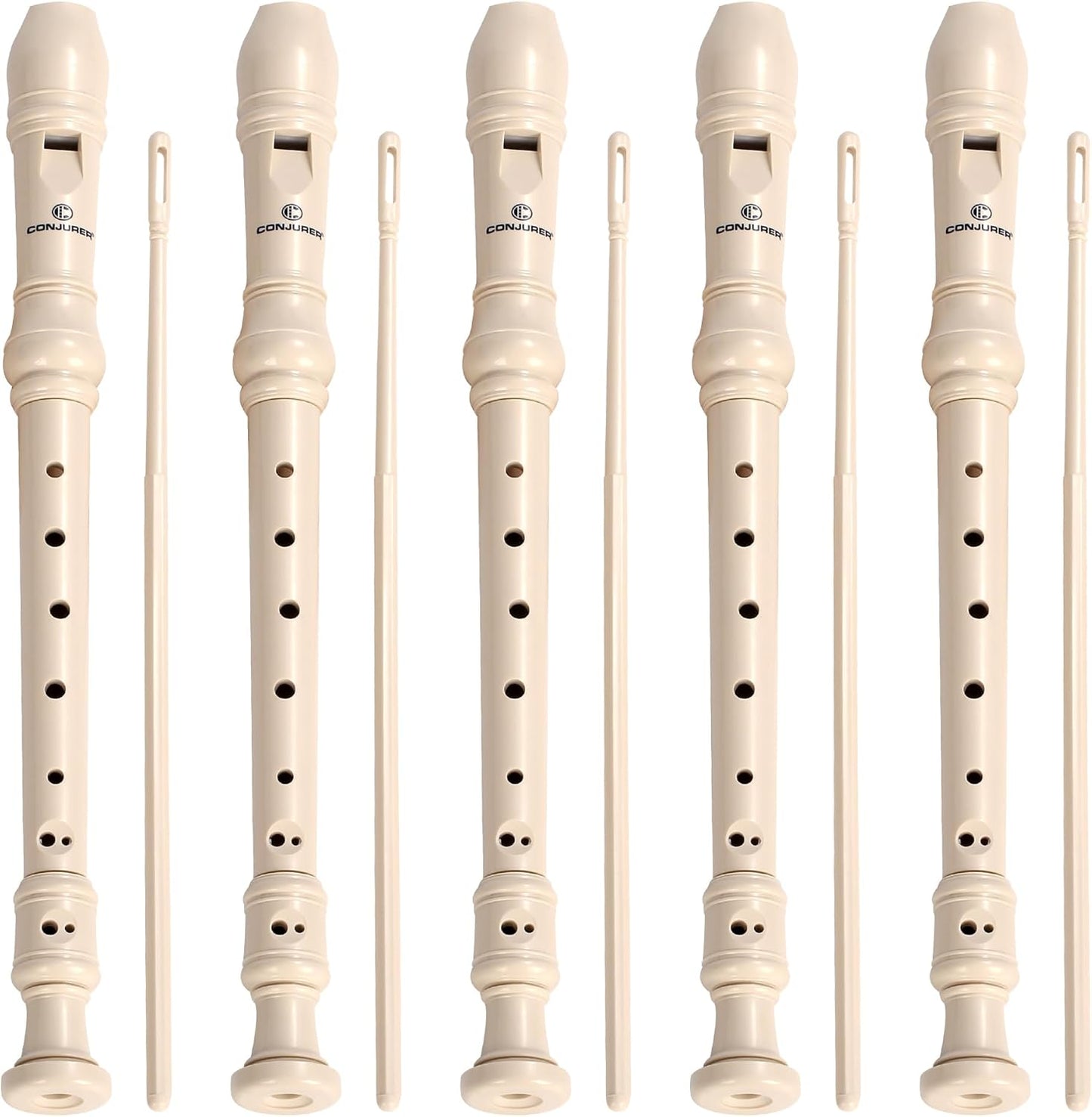 CONJURER 5Pc Soprano Recorder Instrument for Kids Student - German Fingering 8 Hole Flute ABS Descant Recorders for Beginners with Cleaning Rod and Bag for Kids over 3 Years Old