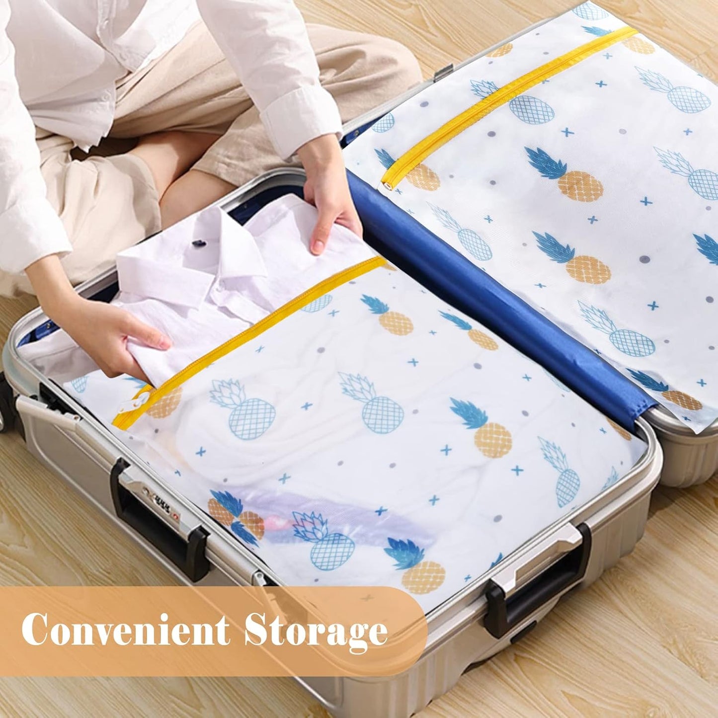 Mesh Laundry Bag, Durable Laundry Bags with Premium Zipper, 5-Piece Washing Machine Wash Bags for Delicates Blouse, Hosiery, Baby Clothes, Travel Organization Bag (Pineapple)