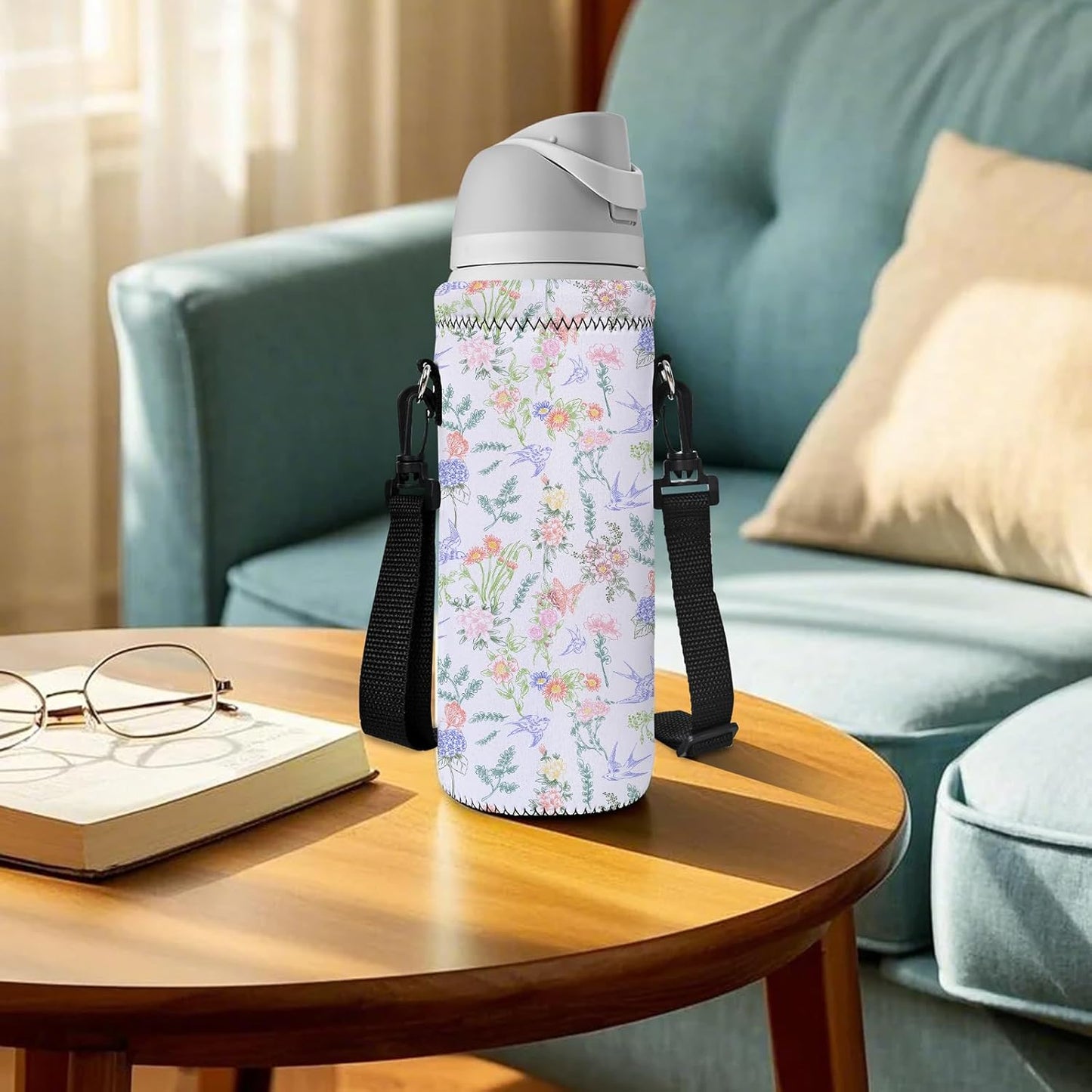 RICHEN Neoprene Water Bottle Carrier Bag with Adjustable Shoulder Strap,Insulated Water Bottle Cover for Stainless Steel/Glass/Plastic Bottles