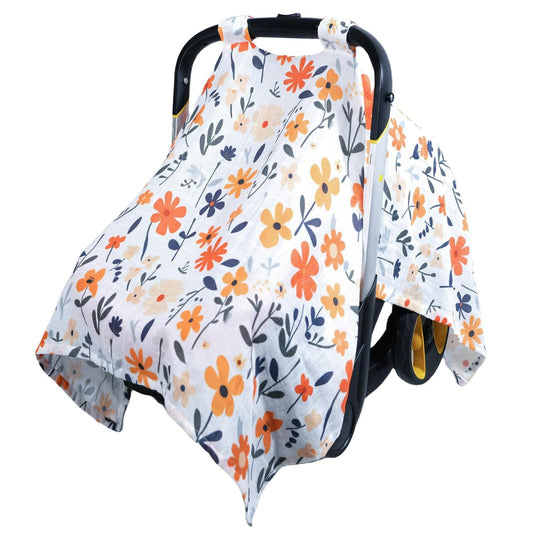 80S Muslin Car Seat Cover for Babies - Soft & Breathable Infant Carrier Canopy, Lightweight Sunshade for Summer, Universal Fit for Baby Boys & Girls