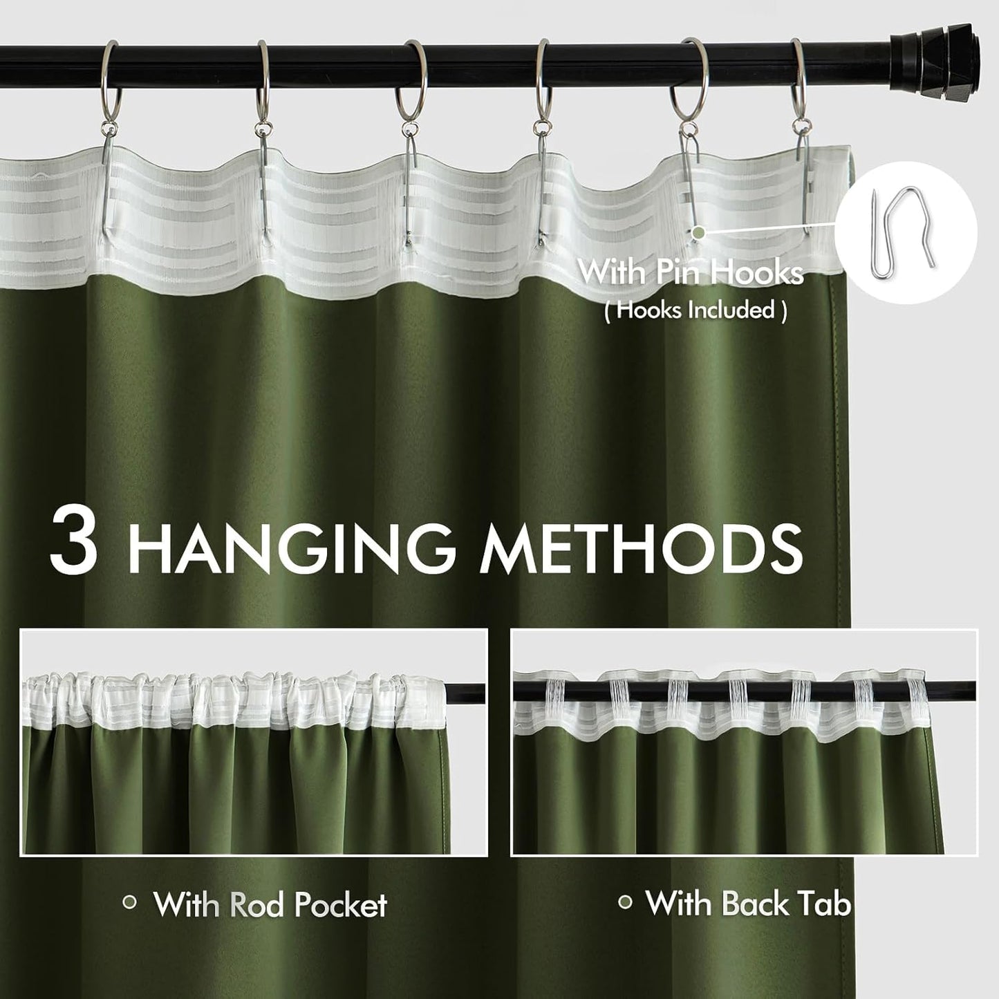 MIULEE Olive Green Back Tab Blackout Curtains 84 Inch Length 2 Panels Set for Living Room Bedroom Privacy, Rod Pocket/Pinch Pleat Thermal Insulated Room Darkening Pleated Light Blocking Drapes