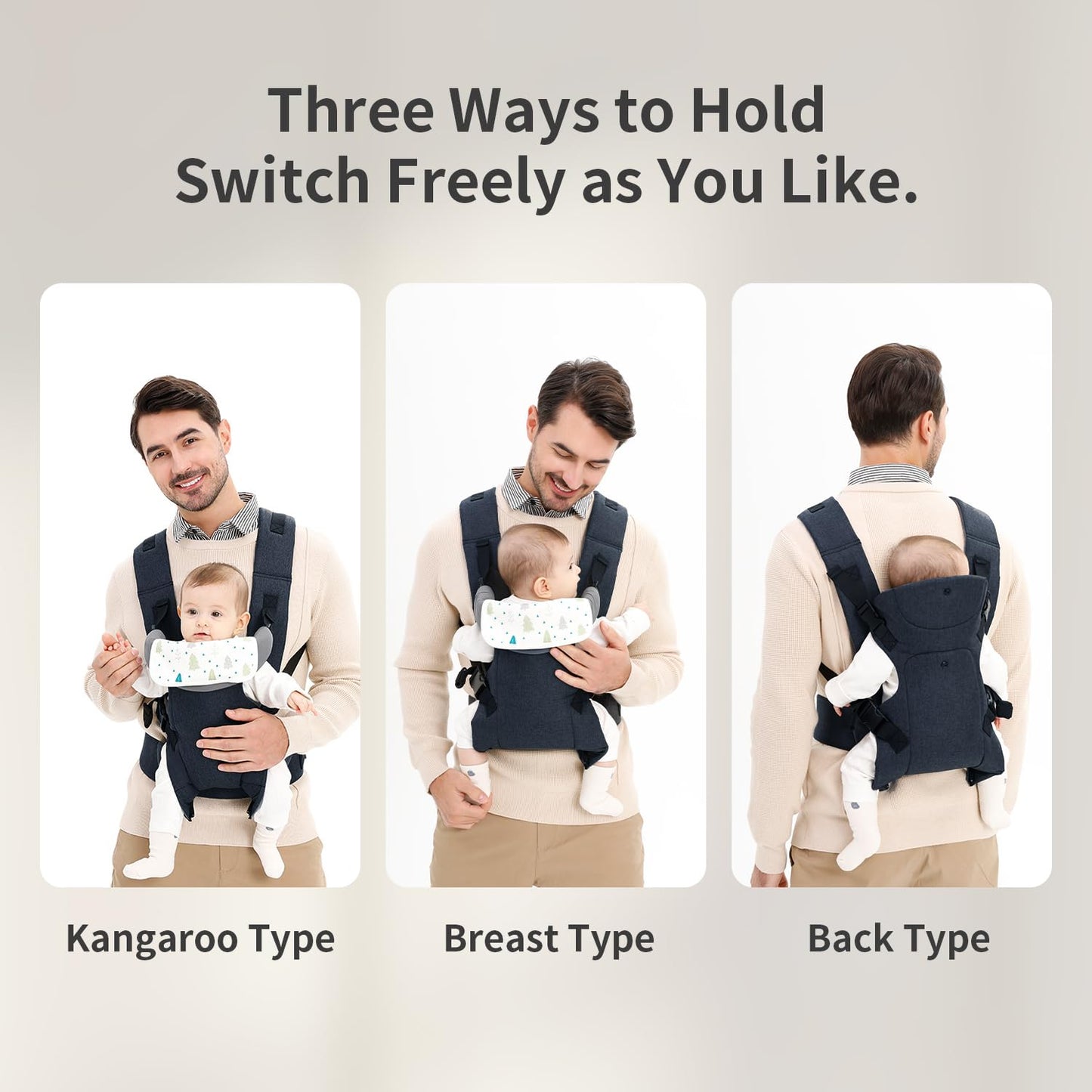 Baby Sling Carrier,4-in-1 Ergonomic Baby Backpack Front Carrier,Newborn to Toddler Wrap Lightweight Adjustable Baby Sling,DarkBlue