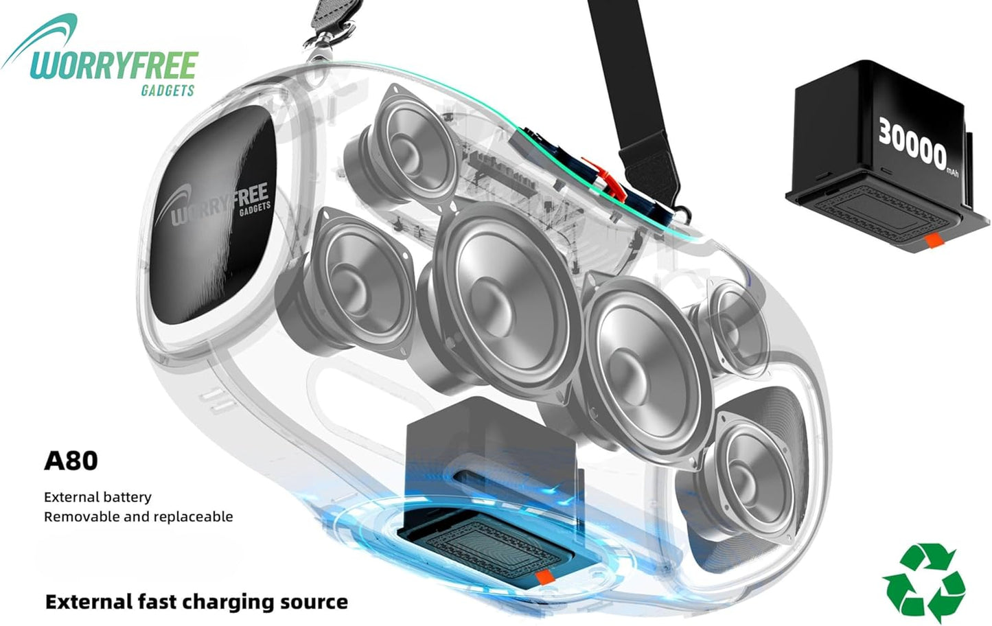 350W Wireless Bluetooth Speaker, 24Hrs Playtime, RGB Lights, Mic with EQ & Volume Control, 10M Range, (Blue)