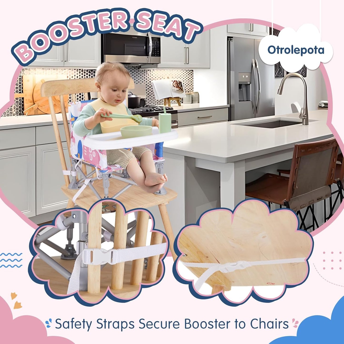 Portable Booster Seat, Toddler Baby Seat with Tray for Dining Table Compact Floor Chair for Camping Lawn Beach Babies Travel 6-36 Months