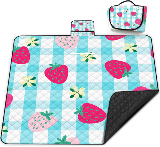 Extra Large Picnic Blanket Waterproof,80"x 80"Foldable Machine Washable Beach Blankets,Outdoor Blanket for 6-8 Adults,Picnic Mat Suitable for Indoor Crawling,Park Beach,Camping,Hiking,Travel (Blue）