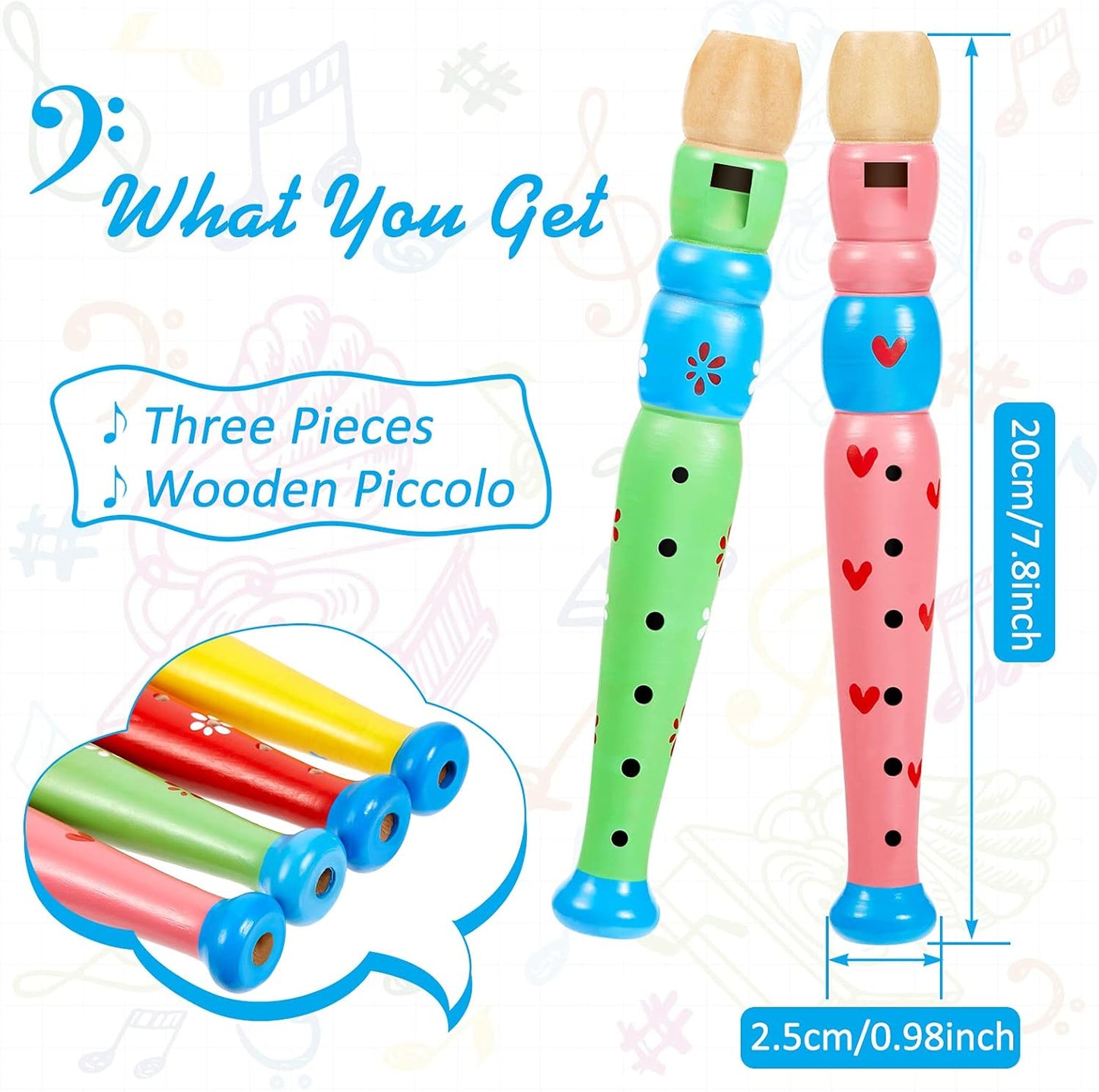 Yeshone 3 Pieces Small Wooden Recorders Wooden Flute Colorful Piccolo Flute for Music Education Sound Learning Musical Instrument, Random Colors(3 Pcs)