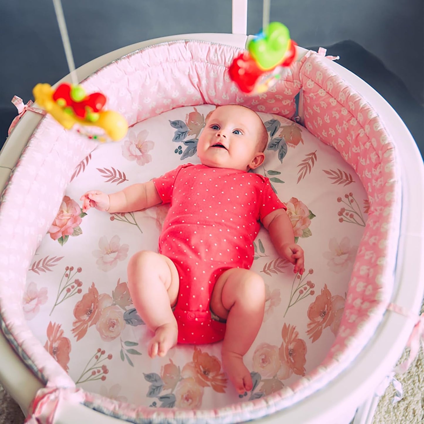 Gllquen Baby Bassinet Sheets 4 Pack, Breathable Cozy Fitted Mattress Sheet, Elastic Travel Crib Fashionable Floral Pattern, Standard Cradle Safe Sheets for Baby Boys Girls 32"x16" (Flower)