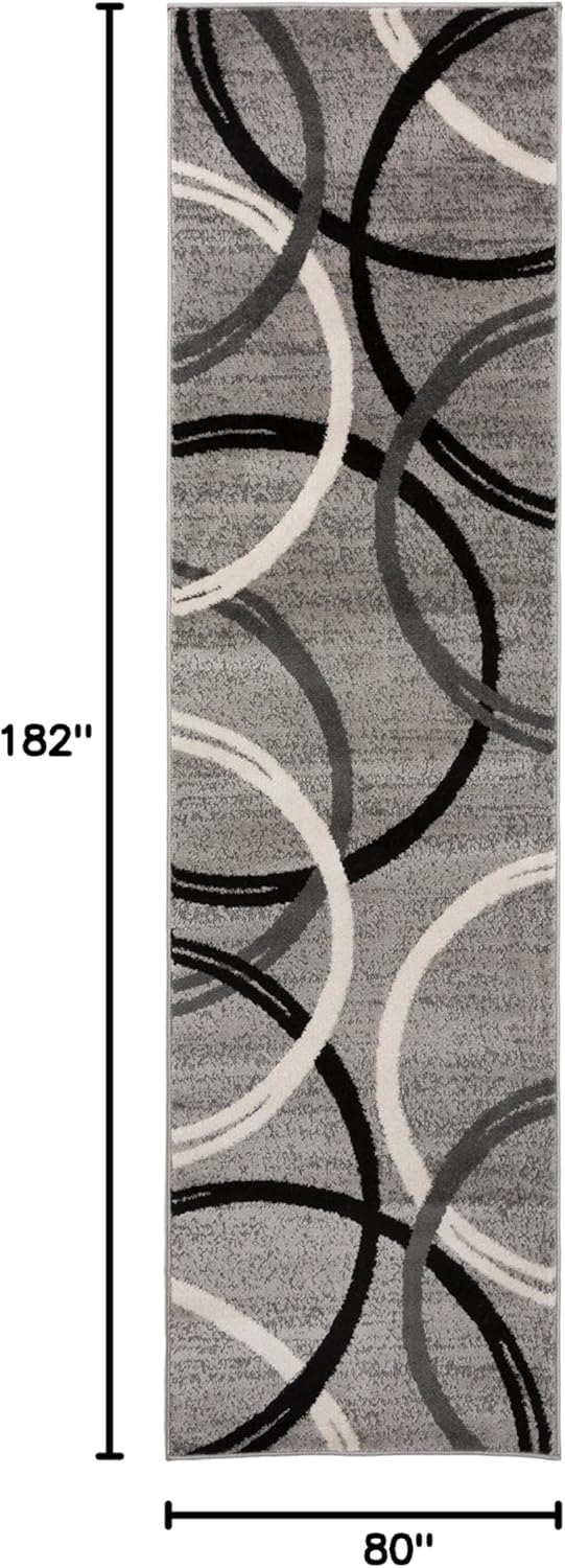 Rugshop Modern Wavy Circles Design Runner Rug 2'7" x 6' Gray