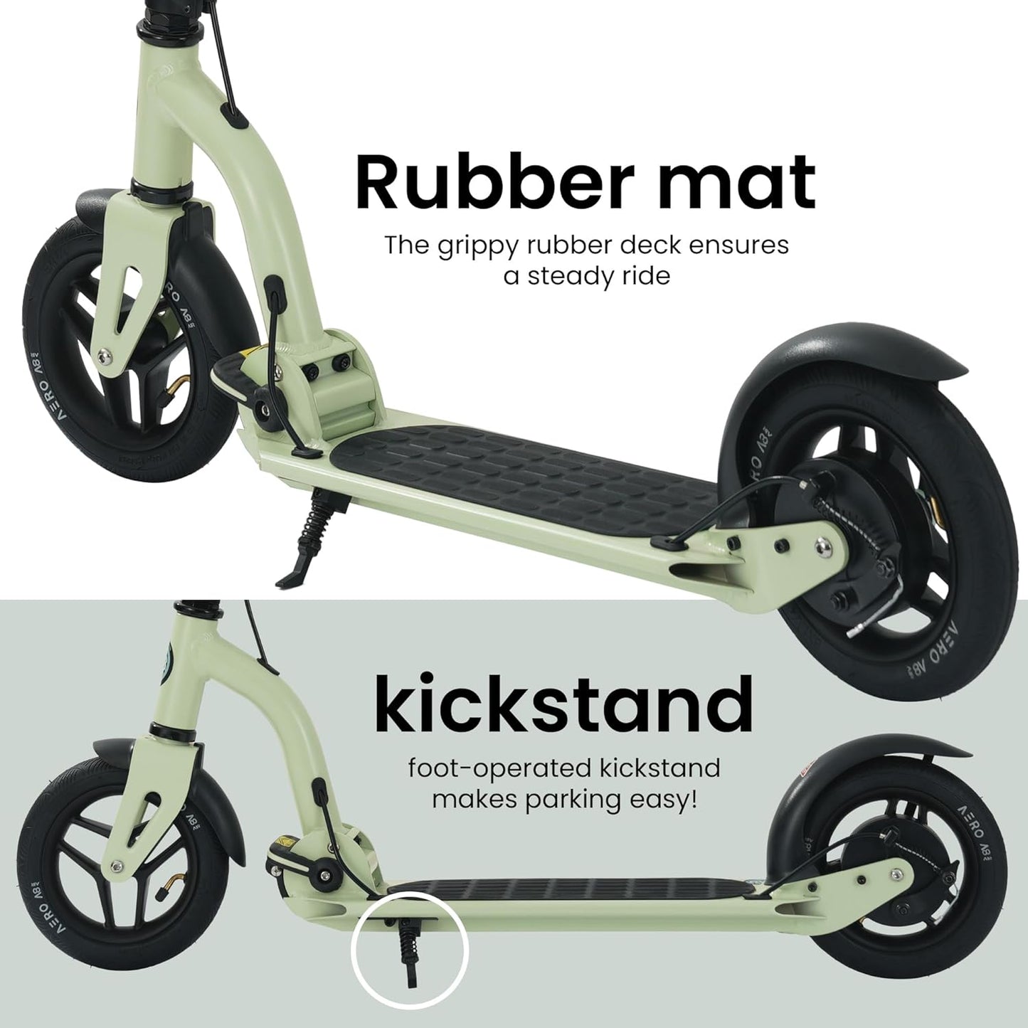 Aero Big Wheels Kick Scooter for Kids 6+, Teens & Adults | Light Up Wheels, Hand Brake, Rubber Deck Mat & Shock Absorption | Foldable & Height Adjustable