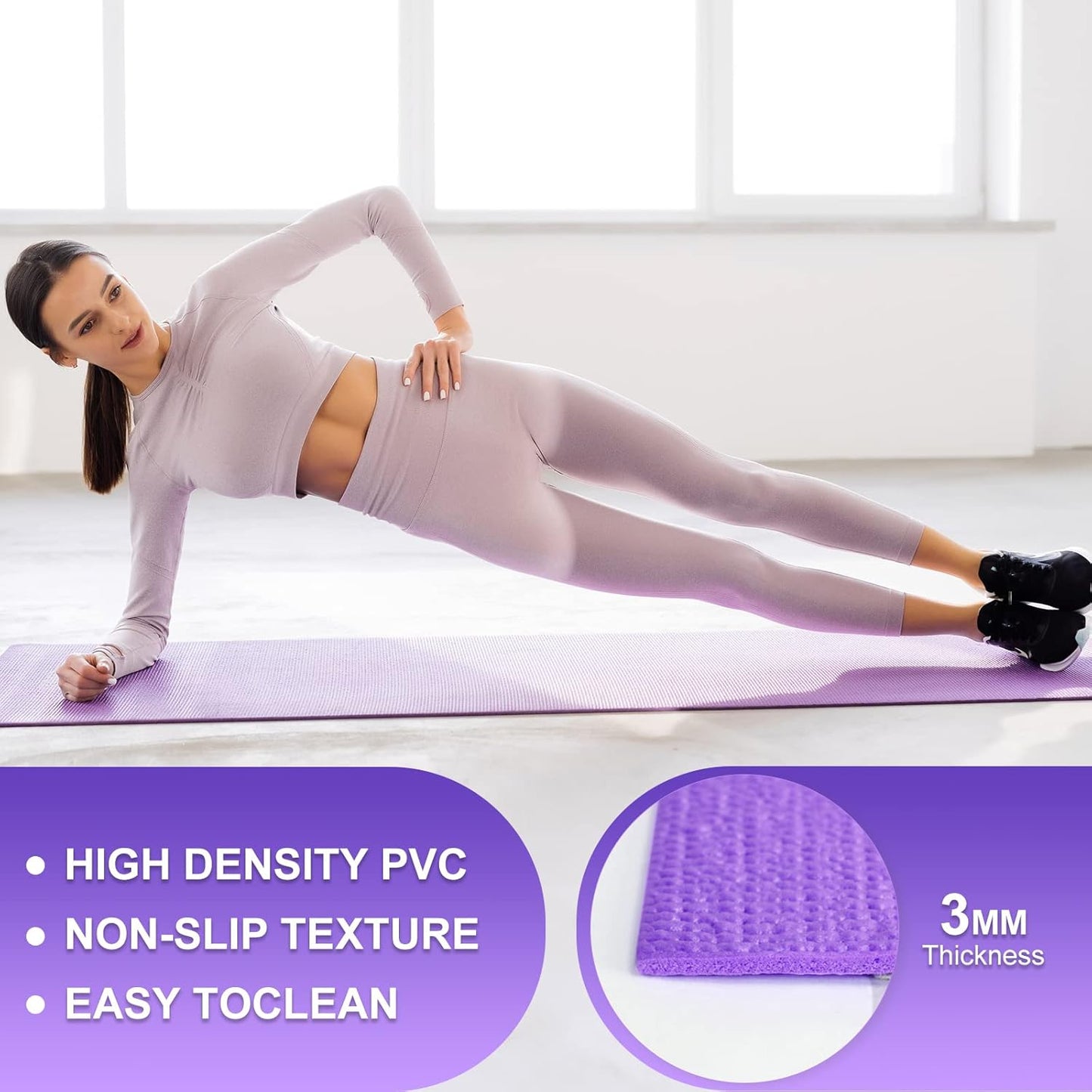 Funtery 16 Pack 3 mm Thick Yoga Mat Exercise Workout Mat Non Slip Fitness Pad for Women Gym Home Yoga Pilates