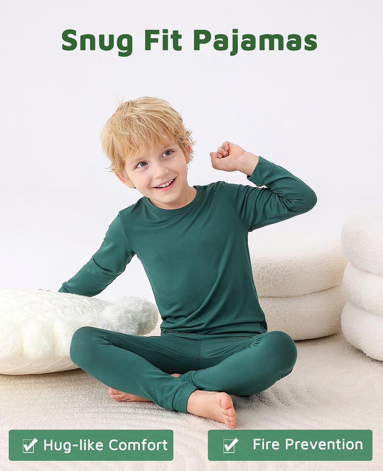 JunNeng Bamboo Viscose Pajamas for Toddler Baby, Boys Girls Solid Snug Fit Pajamas Long Sleeve Sleeper