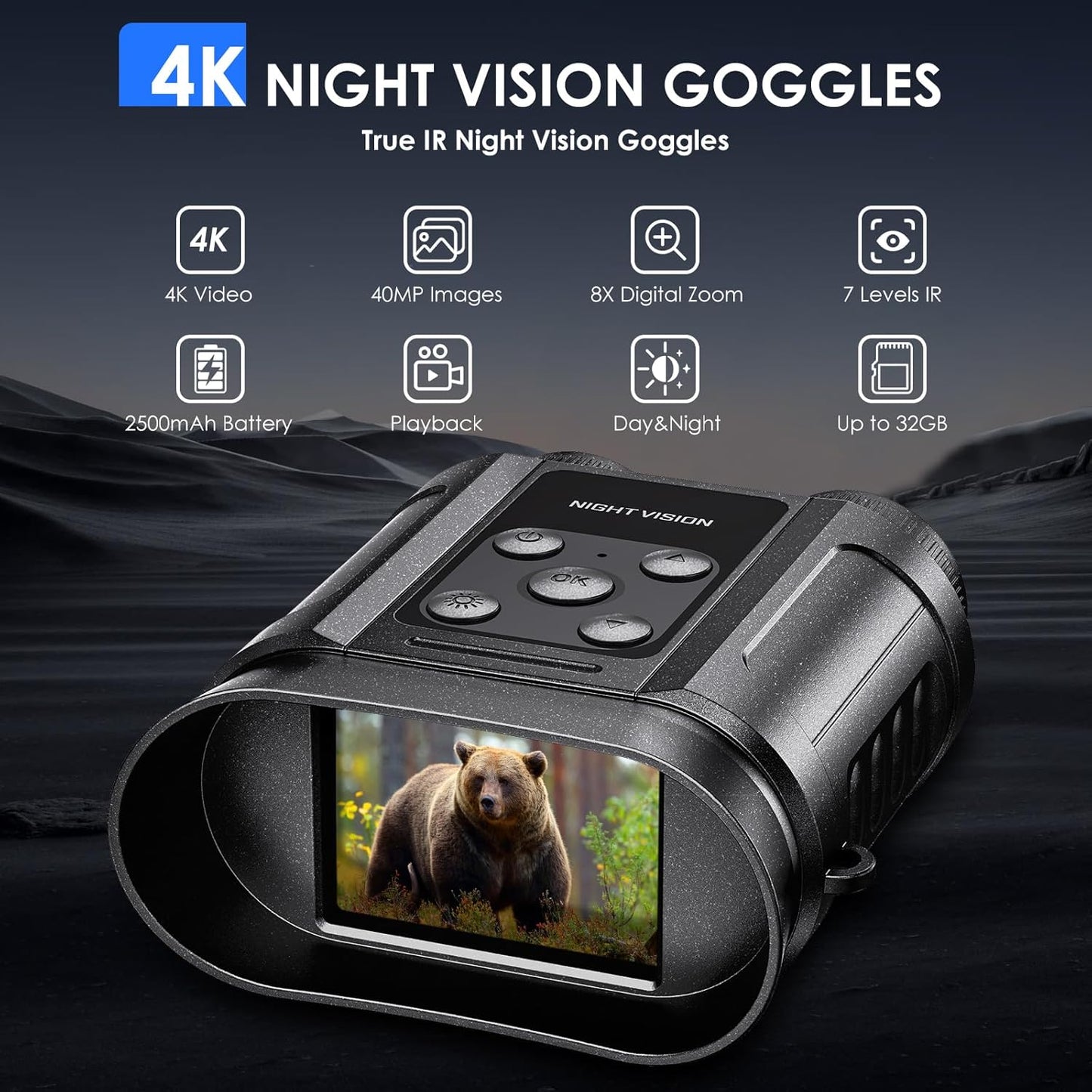 Night Vision Goggles,Compact Night Vision Binoculars,32GB Card Included, Photo/Video Capture,Outdoor tools for Education, Wildlife Watching,Gifts for Boy, Gifts for Men, Gifts for Father (Pearl Black)