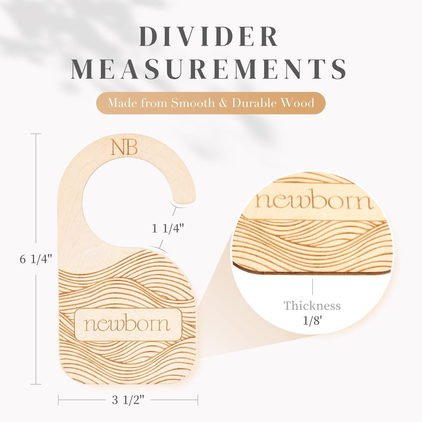 Whitluck's Baby Closet Dividers - 8-Pack Double-Sided Wooden Hangers for Organizing Baby Clothes from Newborn to 24 Months (Infant to Toddler) - Cute and Functional Nursery Decor for Boys and Girls