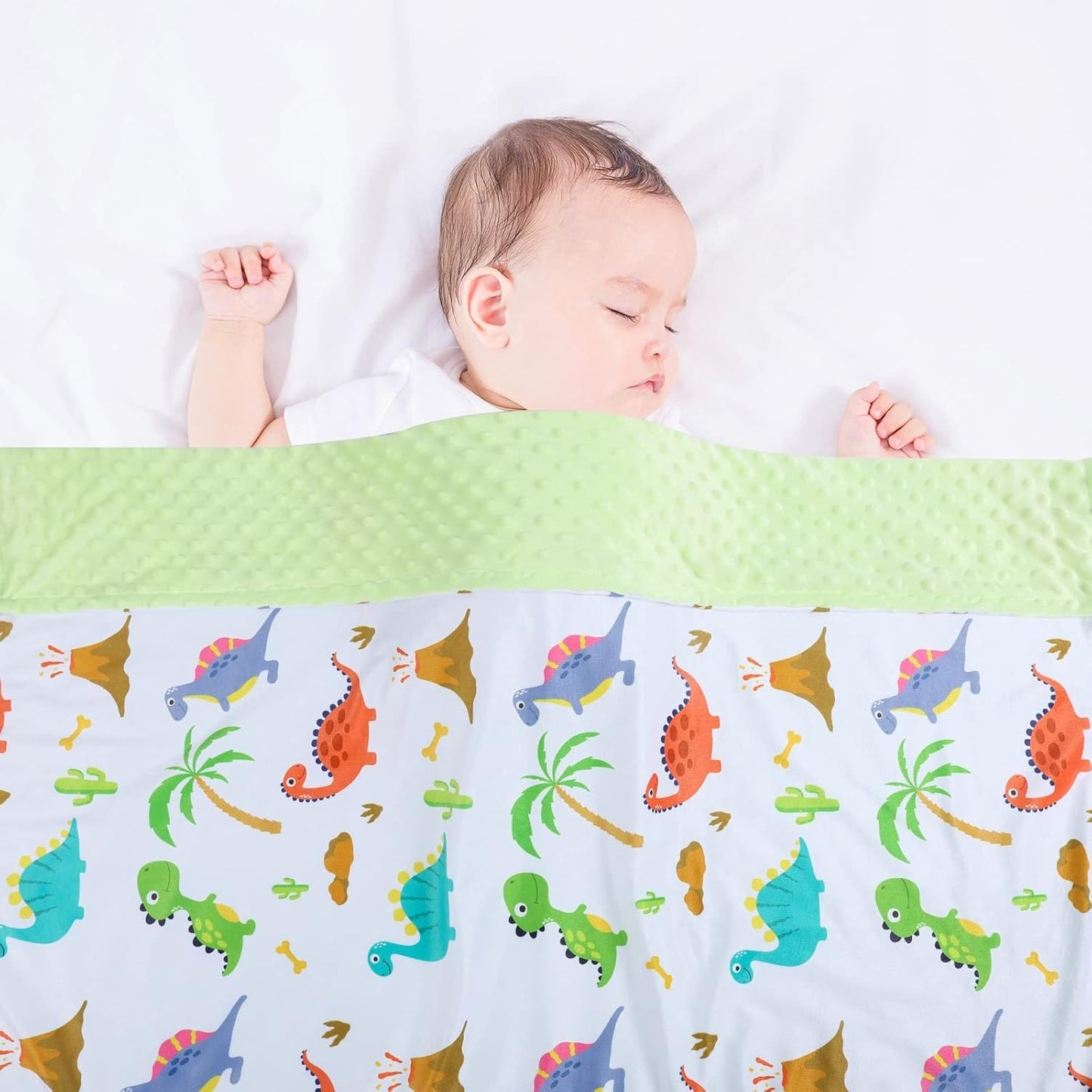 Baby Blanket for Boys Girls Soft Minky with Double Layer Dotted Backing, Dinosaur Printed 30 x 40 Inch Receiving Blanket