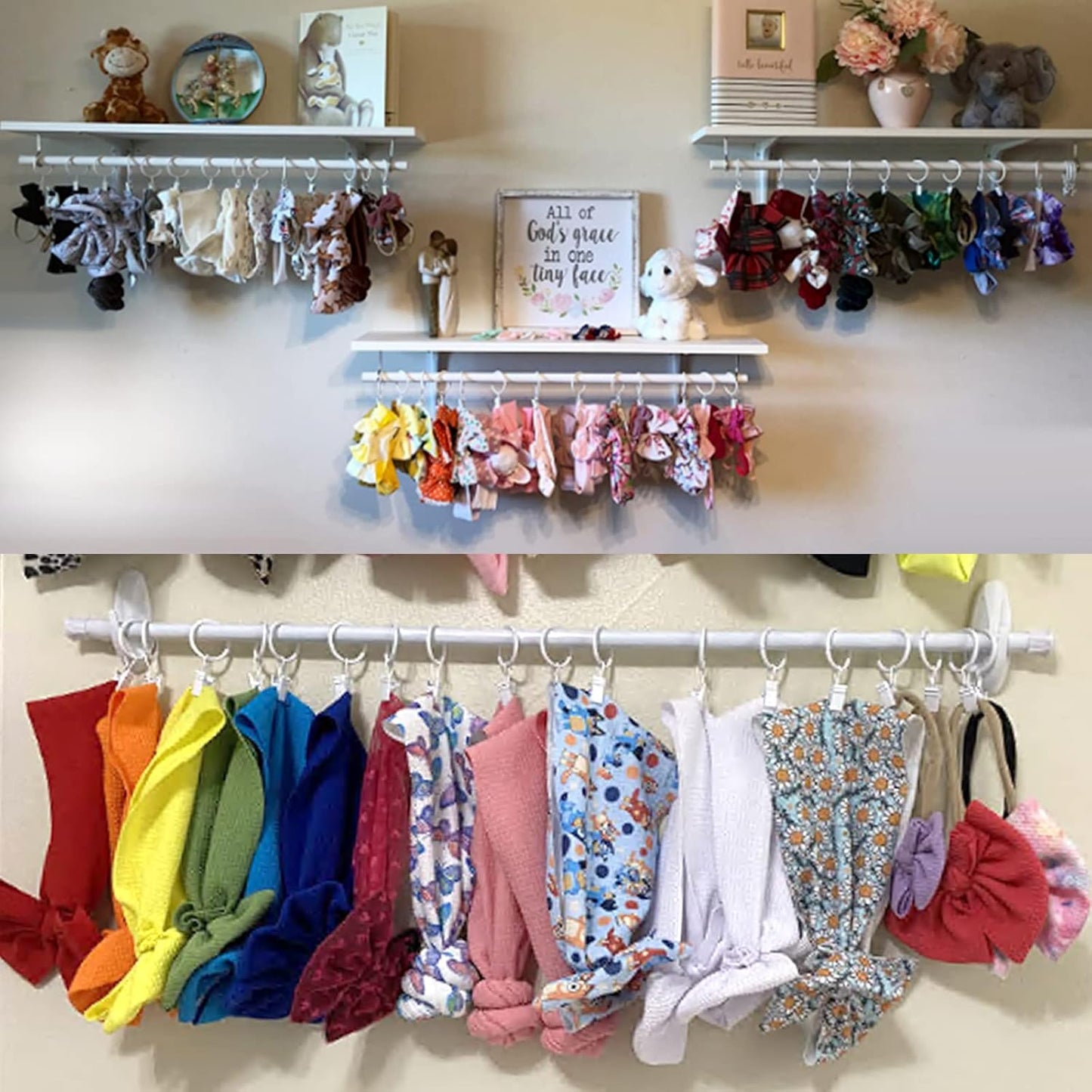 44 Pack White Curtain Rings with Clips, Curtain Hooks Hangers Clip Rings for Hanging Drapes Bows Hat, Drapery Rings 1 in I D, Fits up to 5/8 in Diameter Curtain Rod.