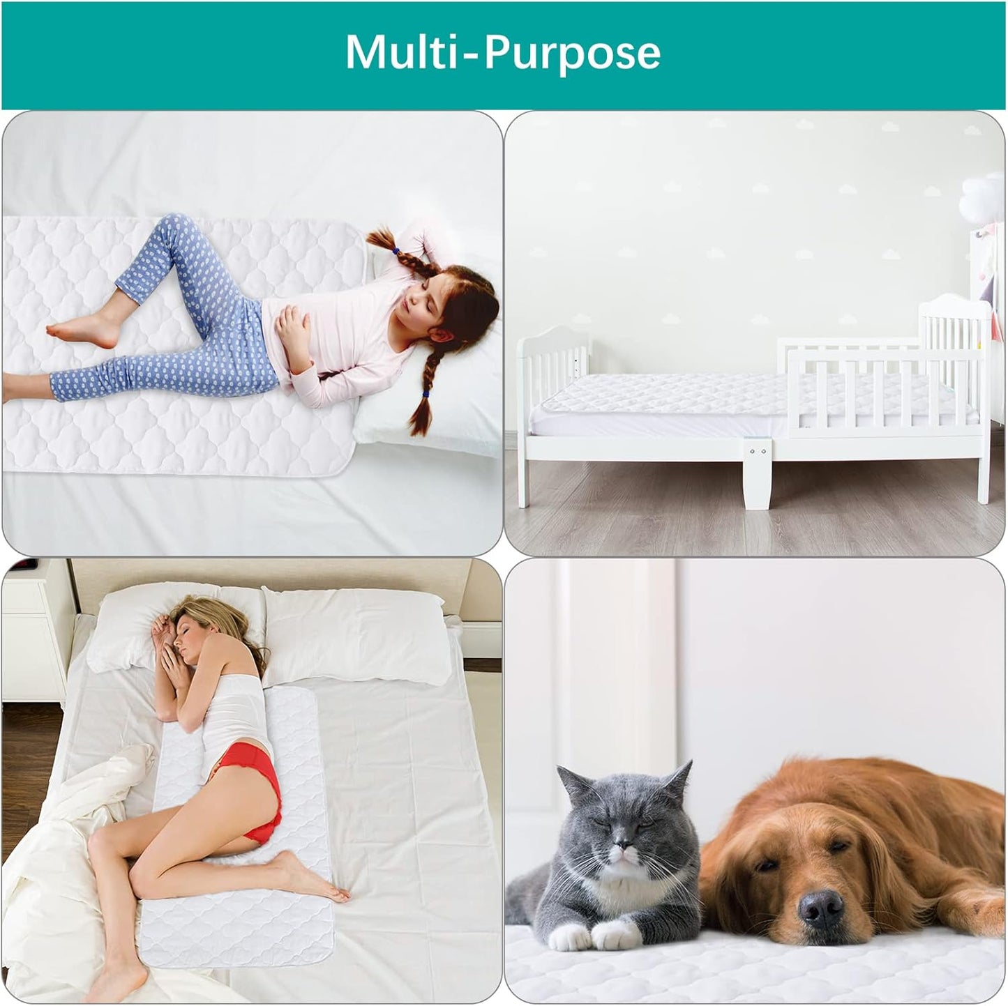 Waterproof Crib Mattress Protector Pad Cover 2 Pack 28" x 52", Anti Slip & Absorbent Waterproof Bed Pads for Standard Crib/Toddler Bed Quilted Machine Washable (Quilted Improved Thickness) White