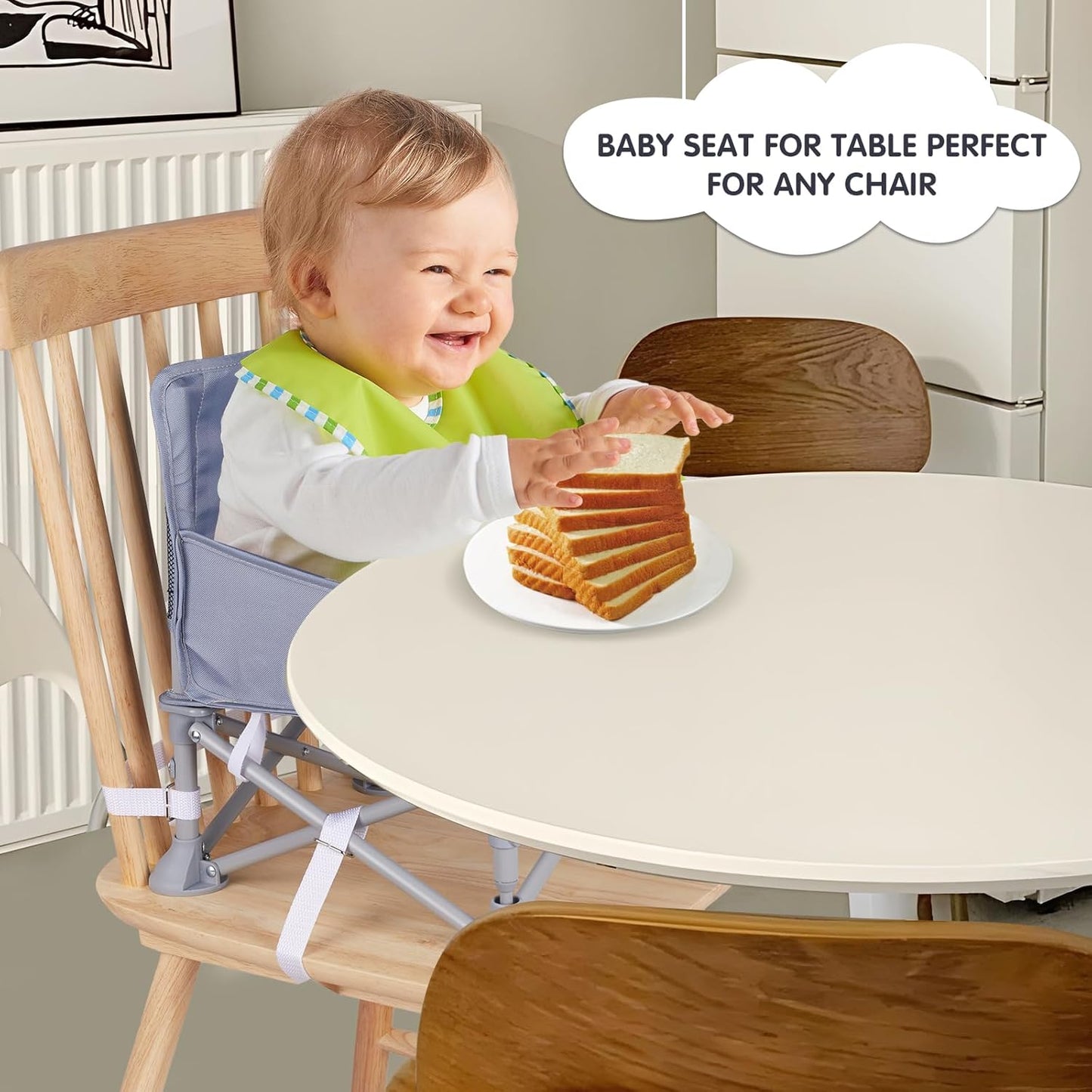 Portable Booster Seat, Toddler Baby Seat with Tray for Dining Table Compact Floor Chair for Camping Lawn Beach Babies Travel 6-36 Months