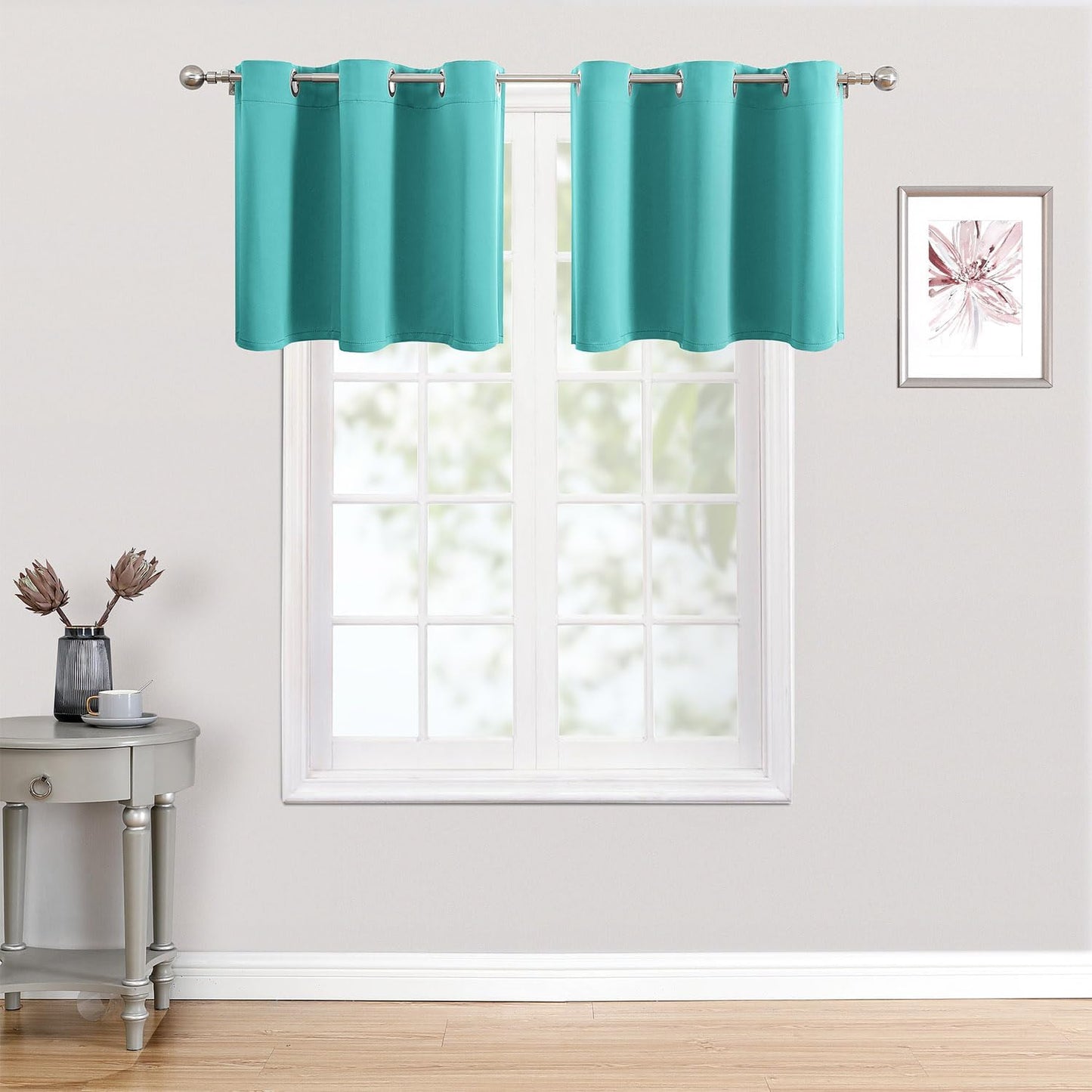 ChrisDowa Small Kitchen Valances for Windows - Grommet Short Thermal Insulated Room Darkening Window Valances Curtains for Living Room (2 Panels, Teal, 52 x 18 Inch)