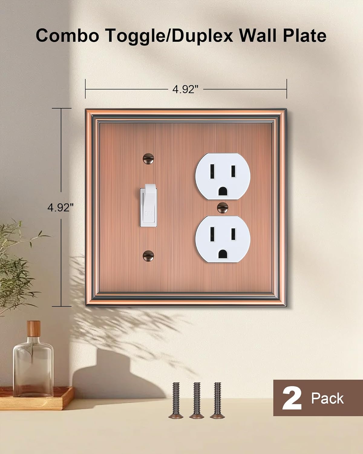 2-Pack Combo Toggle/Duplex Light Switch Cover Plate, Antique Copper Wall Outlet Cover Plate, Decorative Wall Receptacle Cover for Electrical Outlets, Light Switch, Durable Solid Zinc Alloy