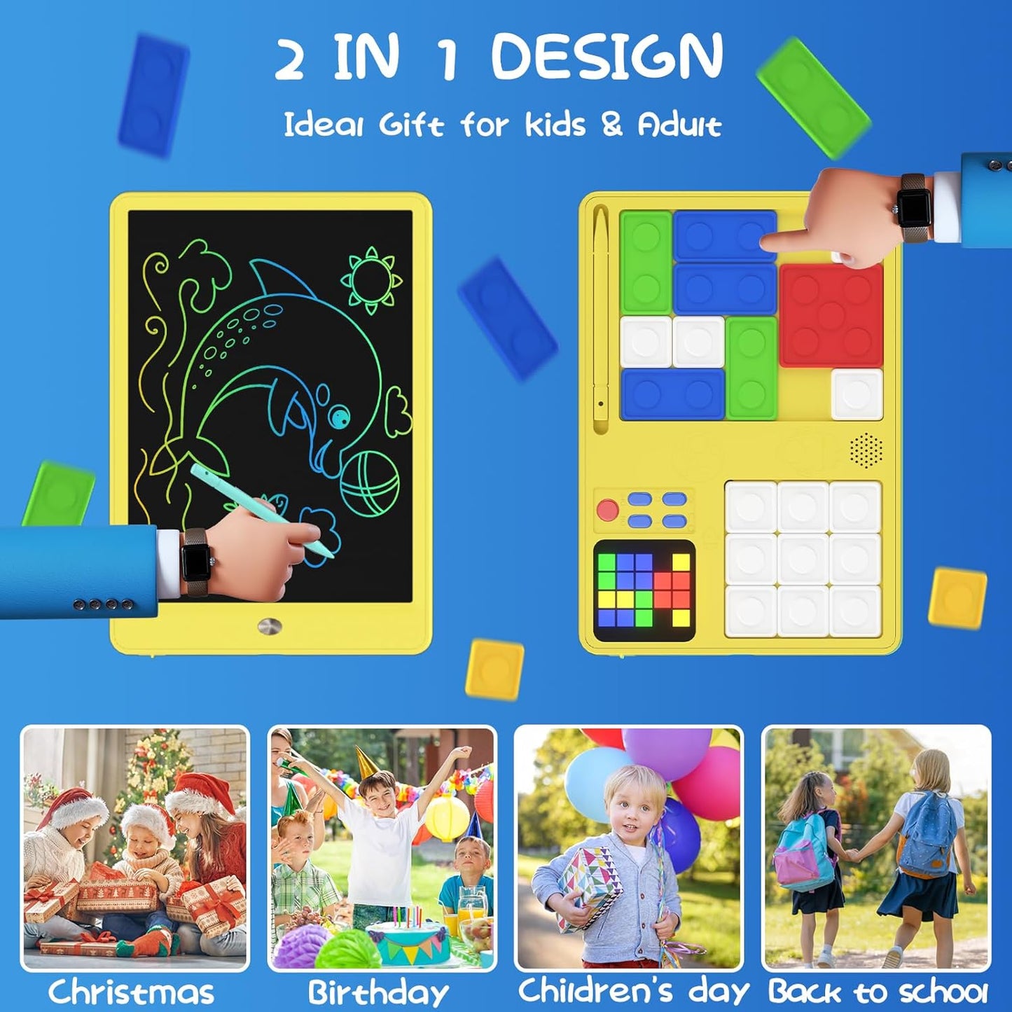 Slider Puzzle Games & LCD Writing Tablet for Kids 2 in 1,Drawing Pad with 500+Challenges Travel Games for Kids Age 4-8,Brain Teaser Puzzle Games Kids Drawing Tablet Toys for Boys Girls
