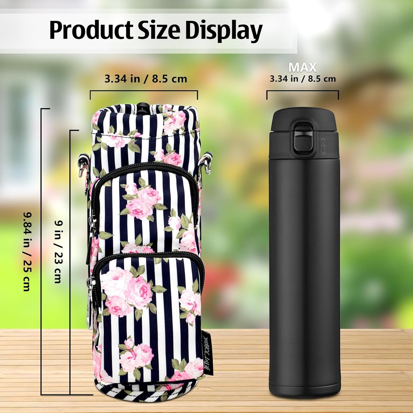 Betsey Johnson Insulated Water Bottle Pouch Holder Carrier Crossbag with Adjustable Shoulder Strap - Lightweight Polyester Accessories with Pockets Good for Hiking Sports