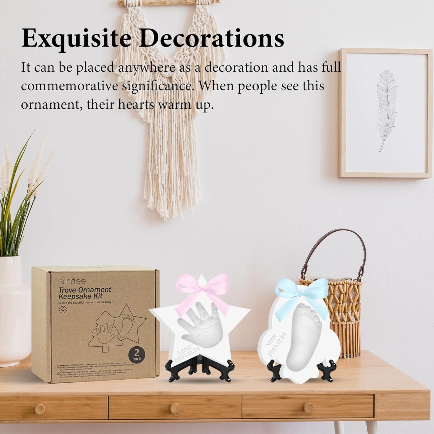 Baby Handprint Footprint Keepsake Ornament Kit, Personalized Baby Foot Printing Kit for Newborn Clay Impression Handmade DIY Imagination to Create