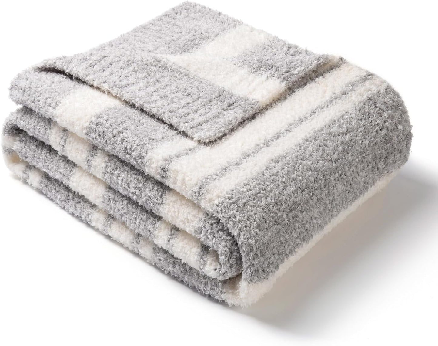 Snuggle Sac Twin Size Bedding Blankets Luxurious Microfiber, Reversible Super Soft Warm Cozy Blankets Fuzzy Plush Blanket for Bed,Couch,Sofa,Living Room, Grey Stripe,60x80 inches