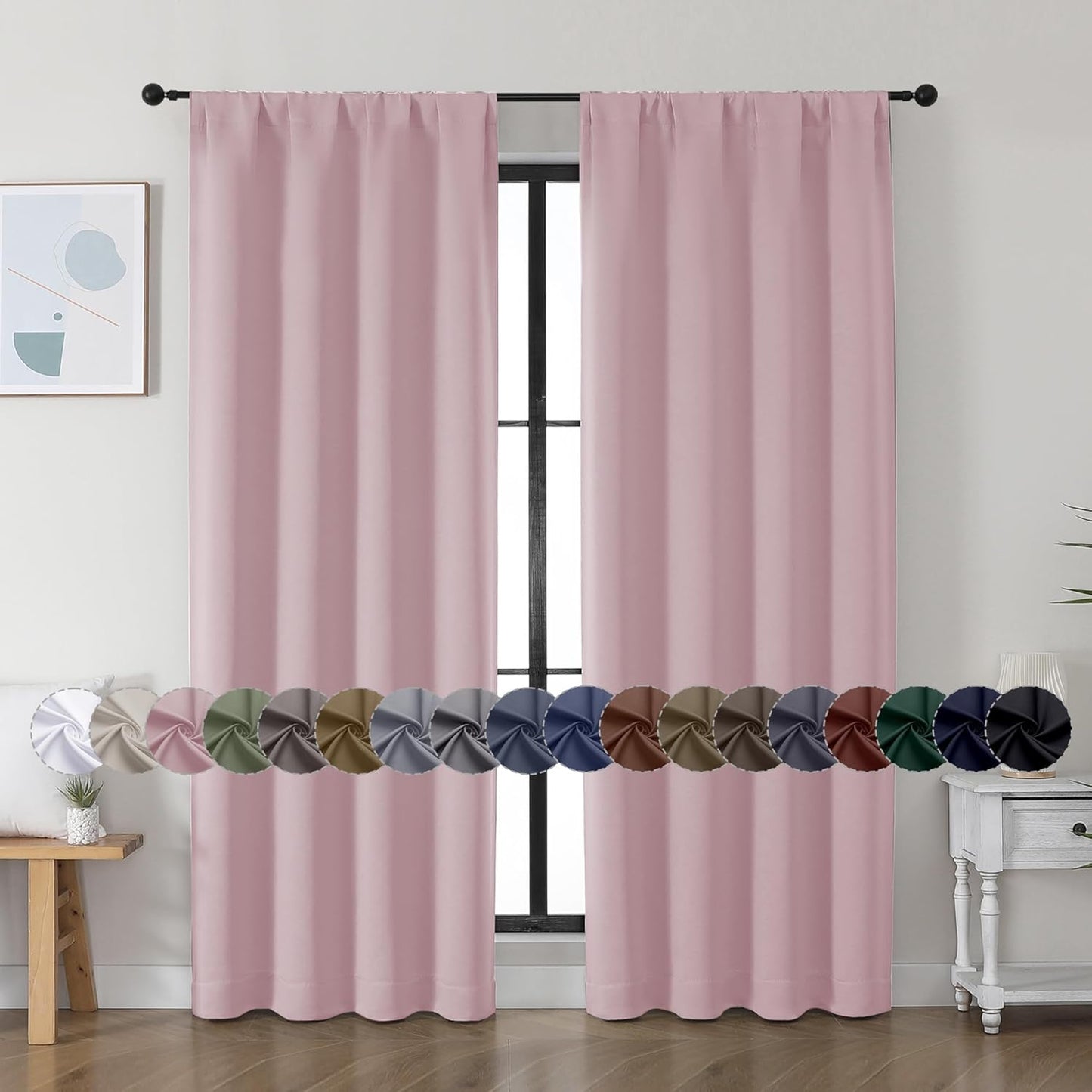 Simplebrand Ava Blush Blackout Curtains for Bedroom, 72 Inch Length, 2 Panels Set, Privacy Thermal Insulated Rod Pocket Window Curtains for Patio, French Door, W40 x L72 Inch