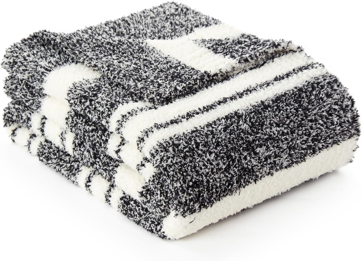 Snuggle Sac Queen Size Bed Blanket Stripe Black, Super Soft Warm Bedding Blankets Cozy Knit Fuzzy Plush Blankets for Bed, Living Room, Stripe Black, Queen 90"x90"