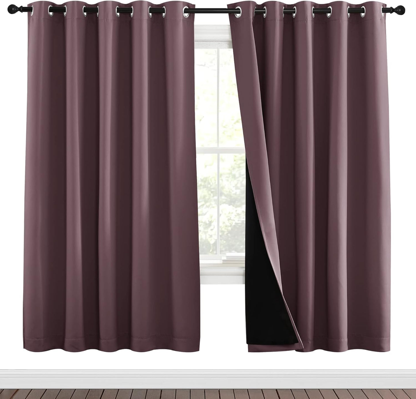 NICETOWN 100% Blackout Window Curtain Panels, Full Light Blocking Drapes with Black Liner for Nursery, 72-inch Drop Thermal Insulated Draperies (Dry Rose, 2 Pieces, 70-inch Wide Per Panel)