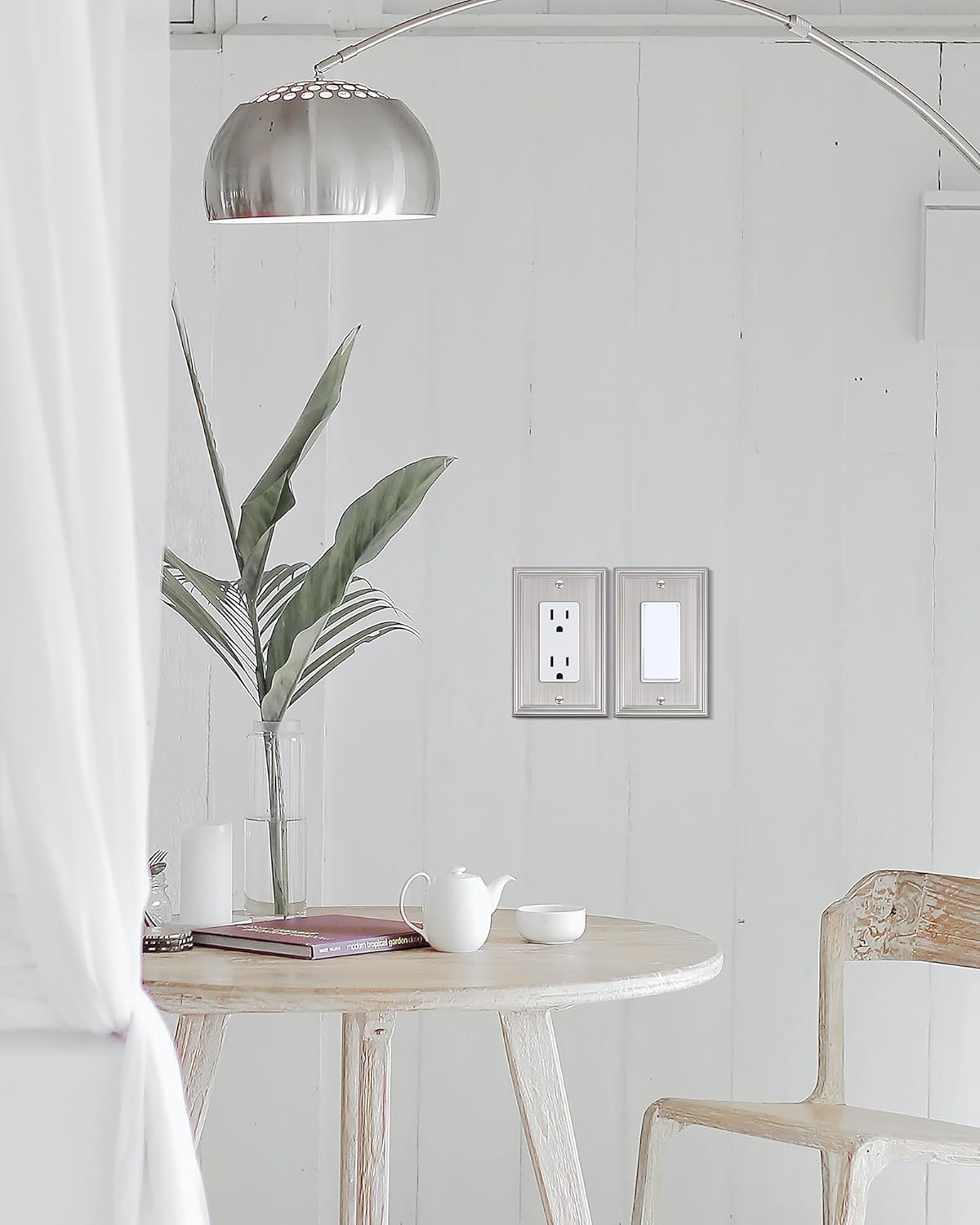 2-Pack Decorator Outlet Cover Plate, Brushed Nickel Decorative Switch Plates and Outlet Covers, Durable Zinc Alloy Wall Plates for Electrical Outlets, Receptacle, GFCI Outlet, Dimmer Switch