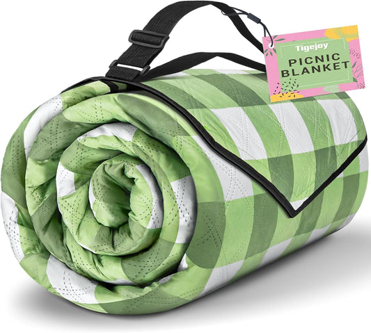TigeJoy Extra Large Picnic Blanket Waterproof Foldable 80''x118'', Outdoor Picnic Mat Beach Blanket Sandproof for Park, Grass, Travel, Hiking, Camping Essentials, Gingham Picnic Blanket