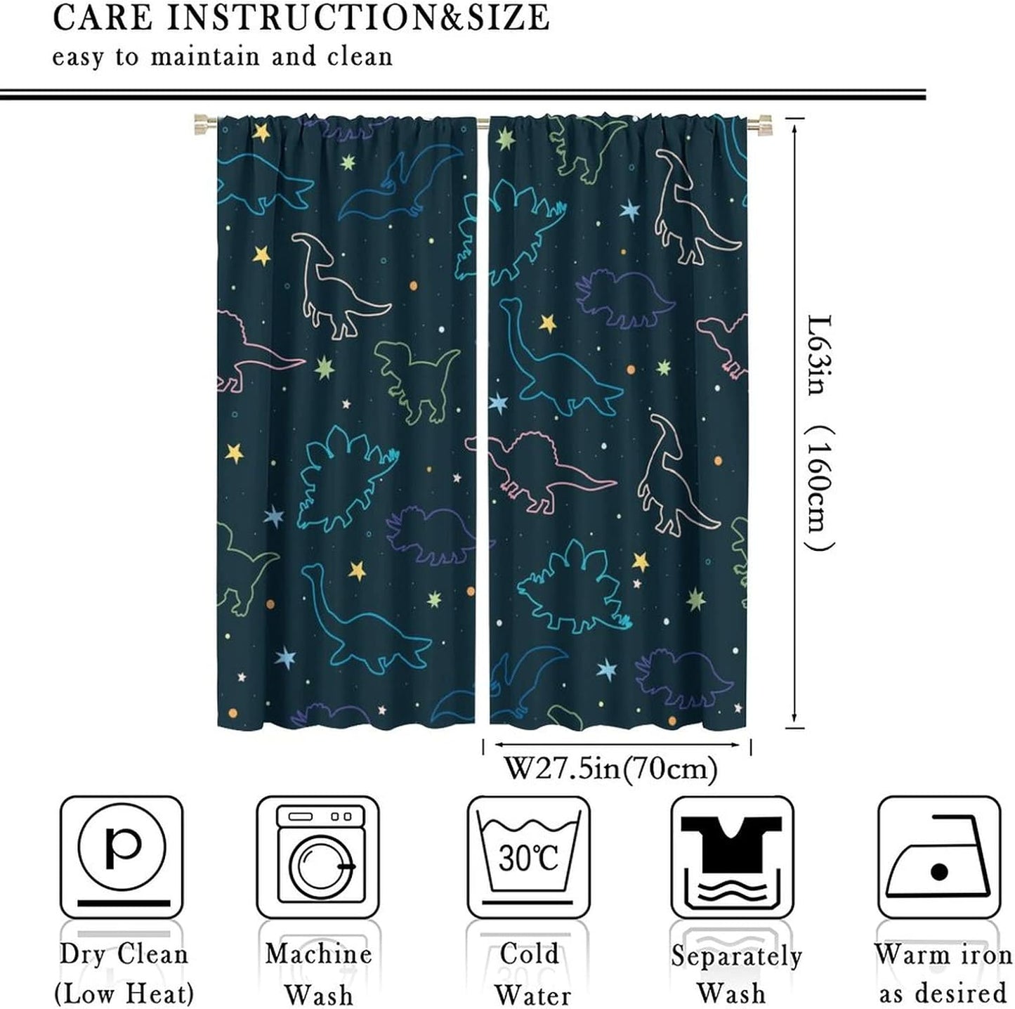 Cartoon Colorful Dinosaur Curtains for Kids Boys Girls Home Decor, Astronaut Funny Outer Space Star Blackout Rod Pocket Window Drapes for Bedroom Living Room W27.5xL63in 2 Panels