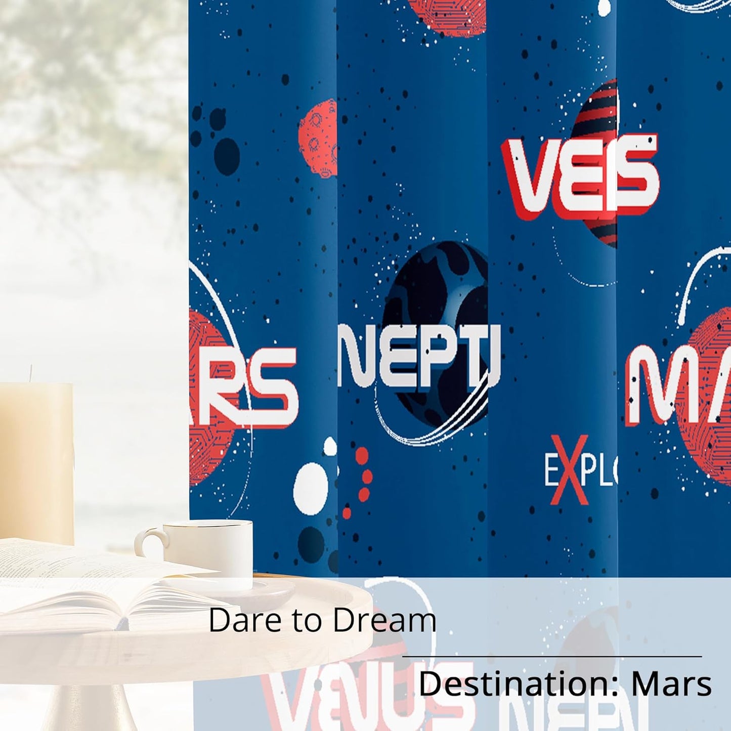 Kids Space Mars Blackout Curtains - 100% Blackout, Thermal Insulated, Noise Reducing,Bring The Cosmos Closer to Kids Room, 2 Panels (Planet Parade, W52×L63)