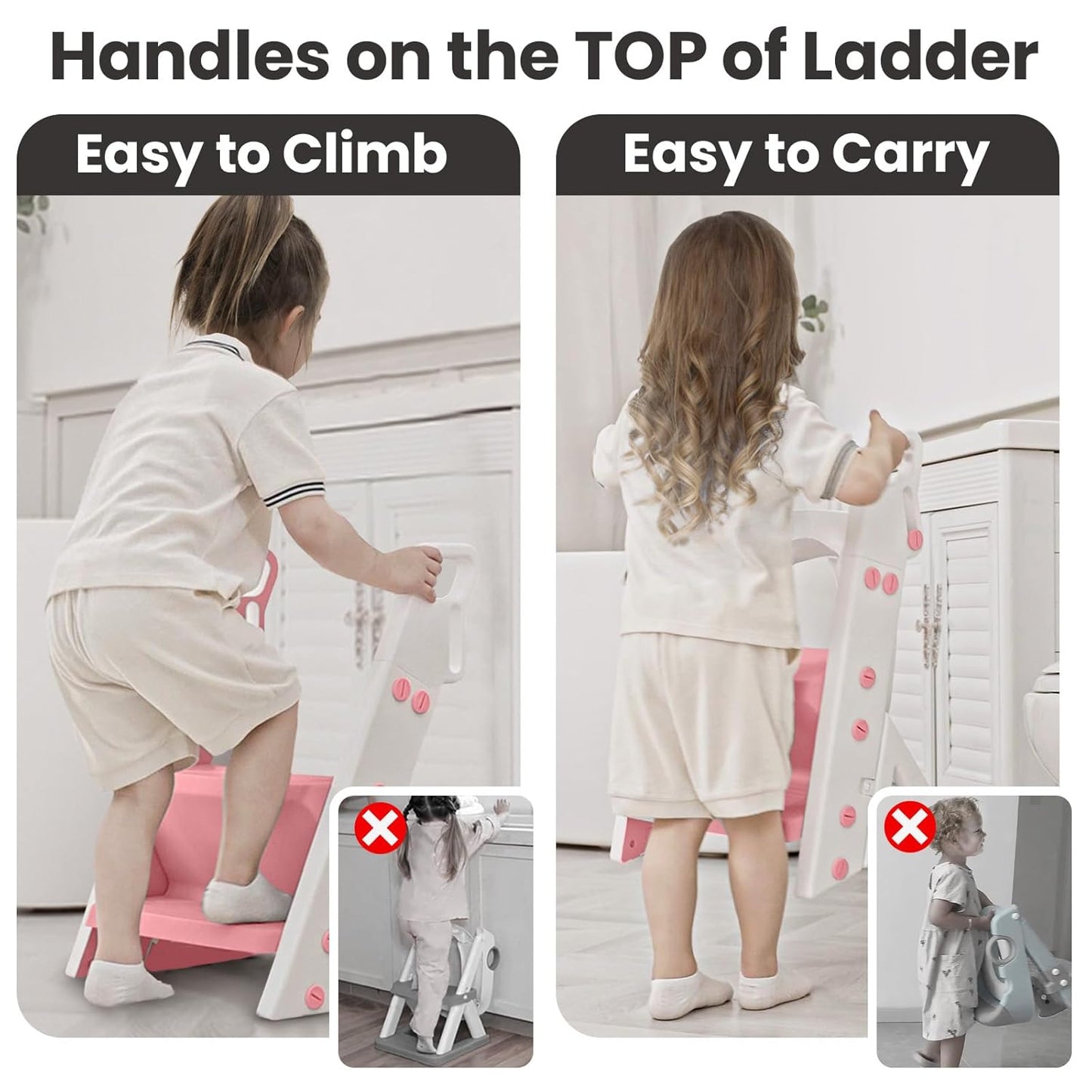 Primlect Space-Saving Potty Training Seat with Ladder, Adjustable Step and Toilet Seat Height, Top Handles for Easy Climbing, Easy to Carry, Portable Toddler Toilet Trainer for Small Bathrooms