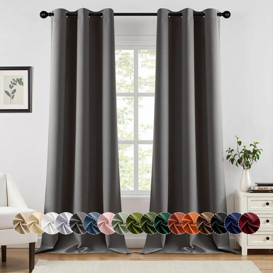 MIULEE Grey Blackout Curtains for Bedroom Living Room 90 Inches Long 2 Panels, Thermal Insulated Room Darkening Drapes Solid Grommet Top Noise Reduction Light Blocking Window Treatments 40x90 Inch
