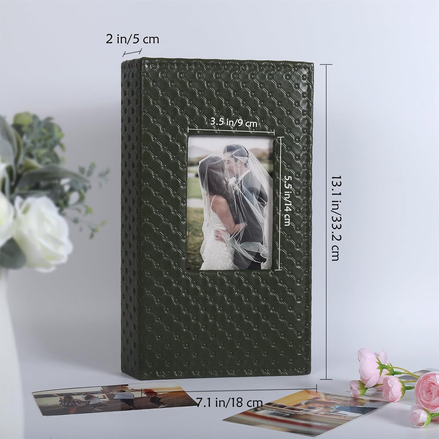 RECUTMS Photo Album for 4x6 300 Photos, 3 Per Pages Photo Picture Album PU Leather Button Grain Cover, Horizontal Photos Record Wedding Family Baby Anniversary Birthday Graduation Travel (Dark Green)