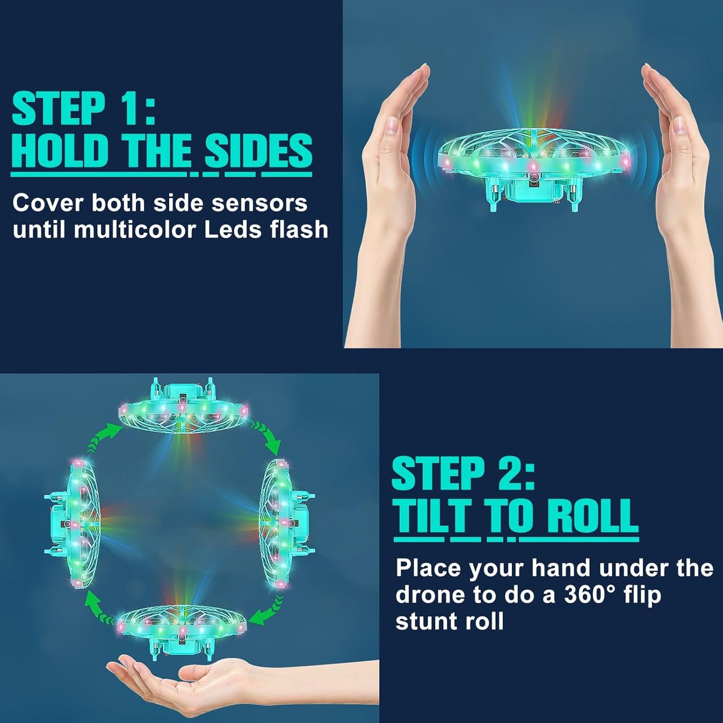 Hand Operated Drone Toy for Kids or Adults - AI Motion Sensors Mini Drones with Bright LED Projection, 360 Flips, Easy Indoor Small Flying Orb Ball for Age 4-6-8-12 Birthday Gifts