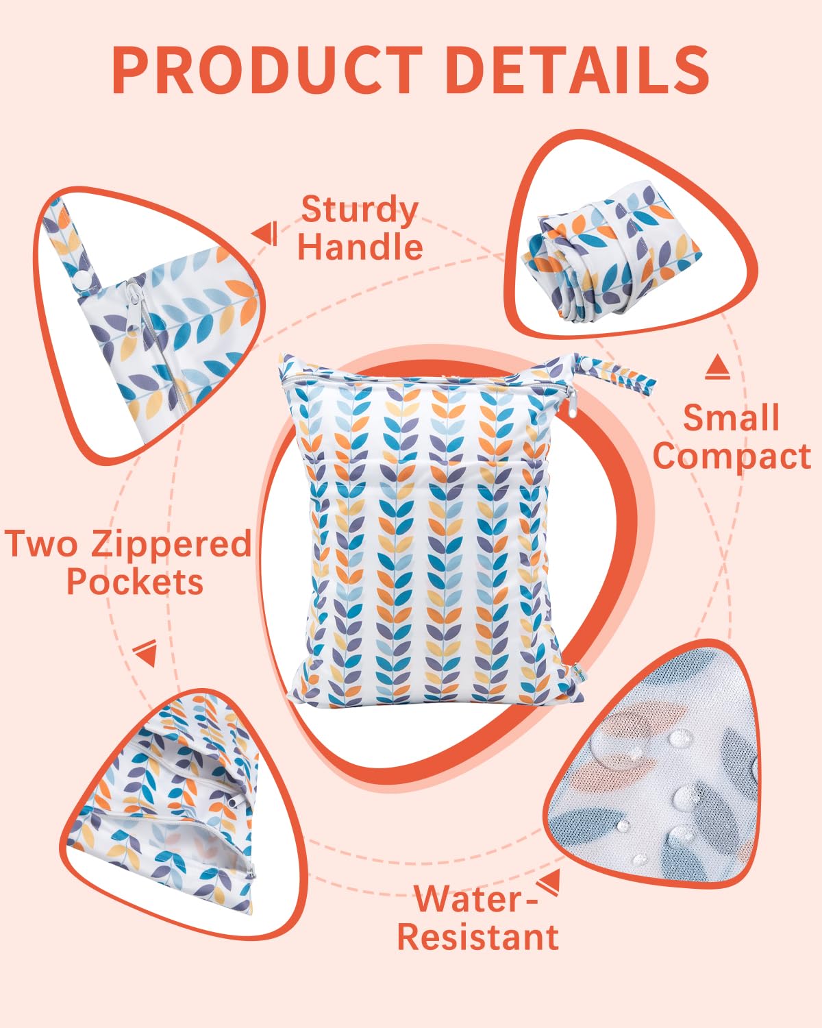 babygoal Wet Dry Bags for Baby Cloth Diapers, Washable Travel Bags, Beach, Pool, Gym Bag for Swimsuits & Wet Clothes with Two Zippered Pockets 3 Pack 3LN08