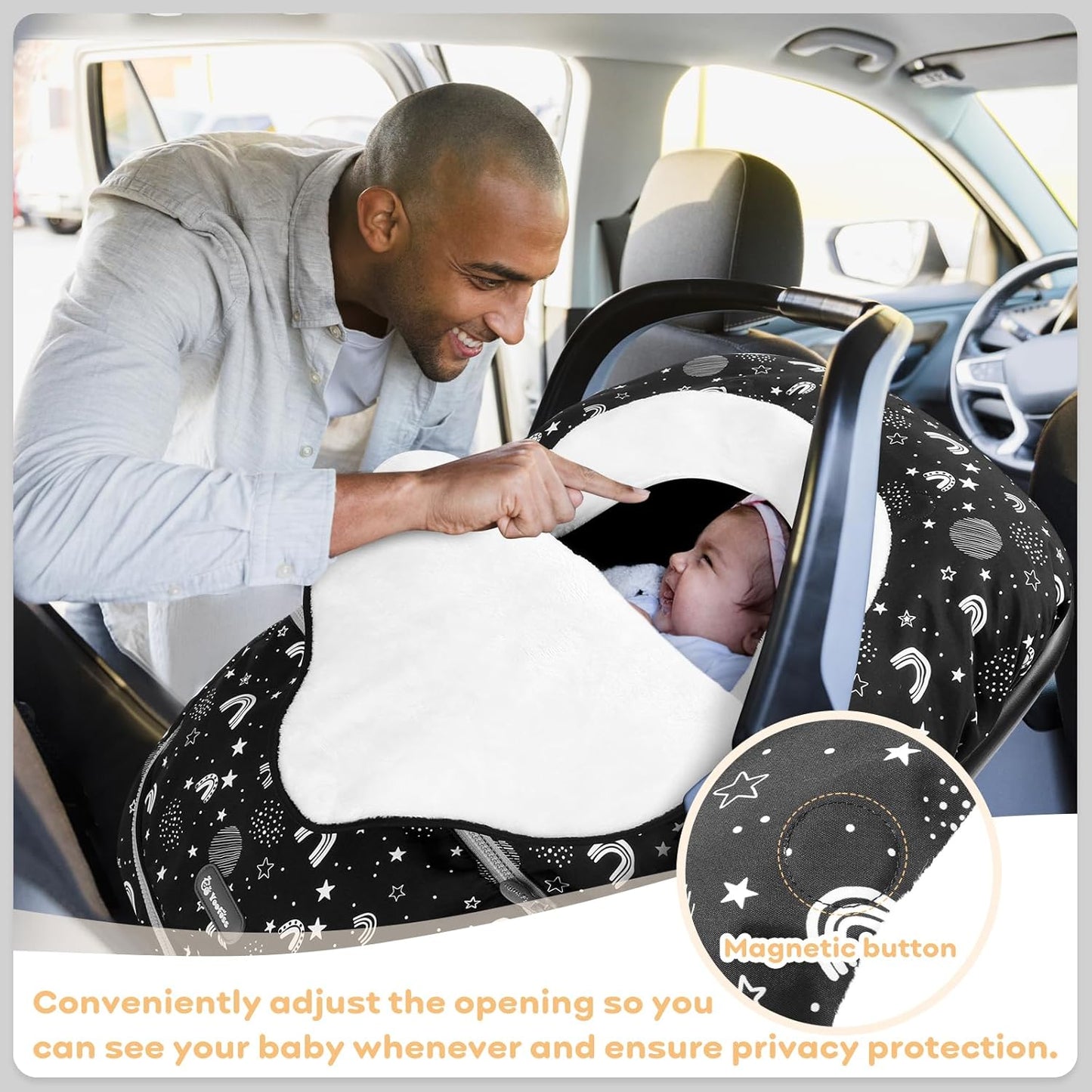 Yoofoss Baby Car Seat Cover Winter Carseat Canopies Cover to Protect Baby from Cold Wind, Super Warm Plush Fleece Baby Carrier Cover for Infant Boys Girls (Stars)