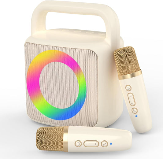 Karoke Machine with 2 Wireless Mics,Portable Karaoke Microphone Toys with Colorful Lights and Magic Voices for Camping Party, Birthday Gift for Boys Girls Teenages Adults