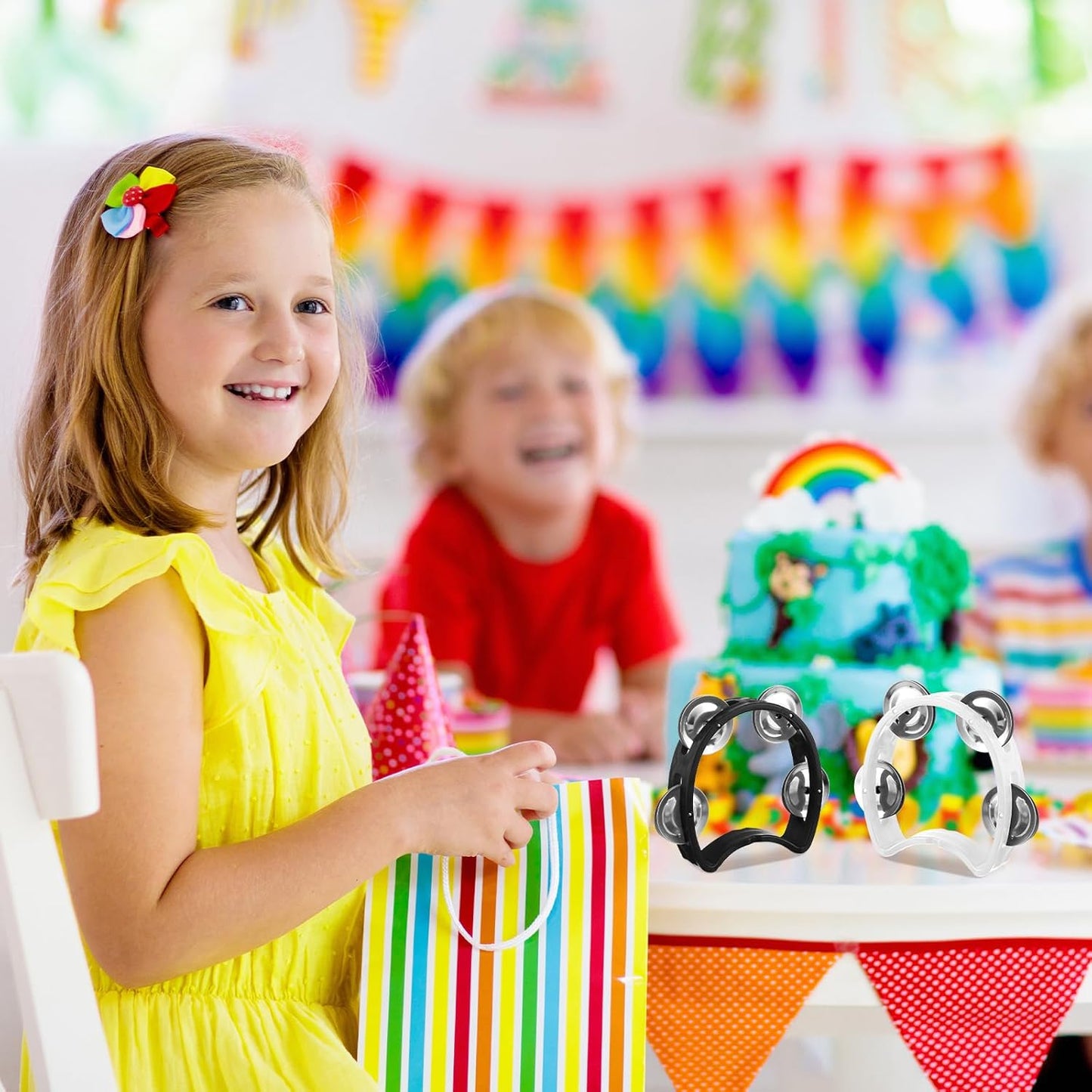 Yeshone 30 Pack Tambourine for Kids Adult Tamborines Musical Instrument Noise Makers 4 Bells Handheld Tambourines for Back to School Supplies Church Wedding Operation Christmas(Black and White)