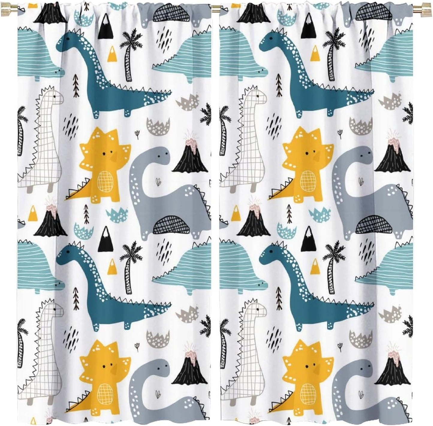 Kids Dinosaur Curtains for Boy Girl Bedroom Decor Cartoon Dino Colorful Cute Funny Wildlife Animal Printed Blackout Rod Pocket Window Drapes for Baby Nursery Playroom Living Room W31.5xL63in 2 Panels