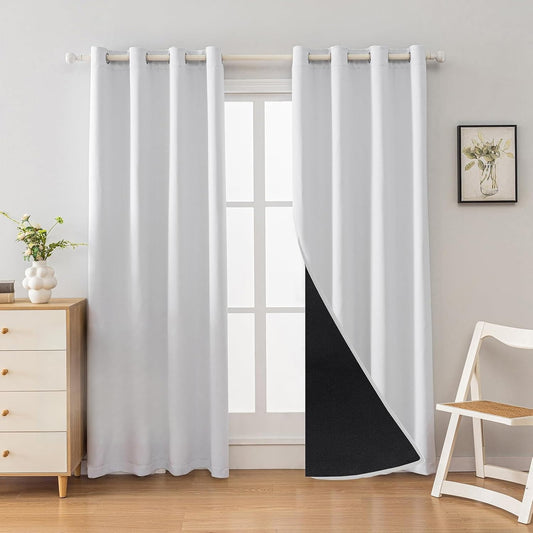 Anytime 100% Blackout Curtain Set, Thermal Insulated & Energy Efficiency Window Draperies for Guest Room, Full Shading Panels for Shift Worker and Light Sleepers（Greyish White, 2 Panels, 52W x 84L）