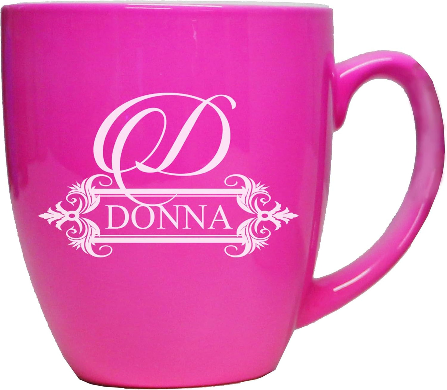 My Personal Memories Custom Monogrammed Coffee Latte Mug and Tea Cup - Personalized and Engraved (Pink)