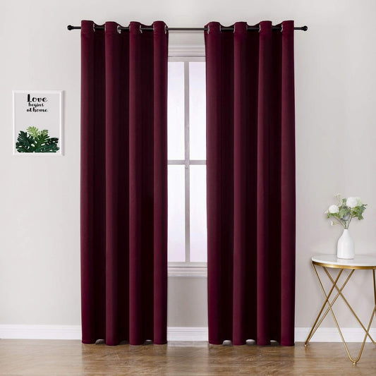 ChrisDowa Grommet Blackout Curtains for Bedroom and Living Room - 2 Panels Set Thermal Insulated Room Darkening Curtains (Burgundy Red, 52W x 95L)